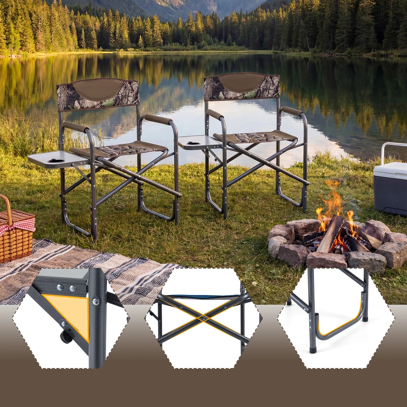 5 Costway Folding Camping Chair Portable Directors Chair Hiking Chair w/Side Table - Multi, 5 of 6