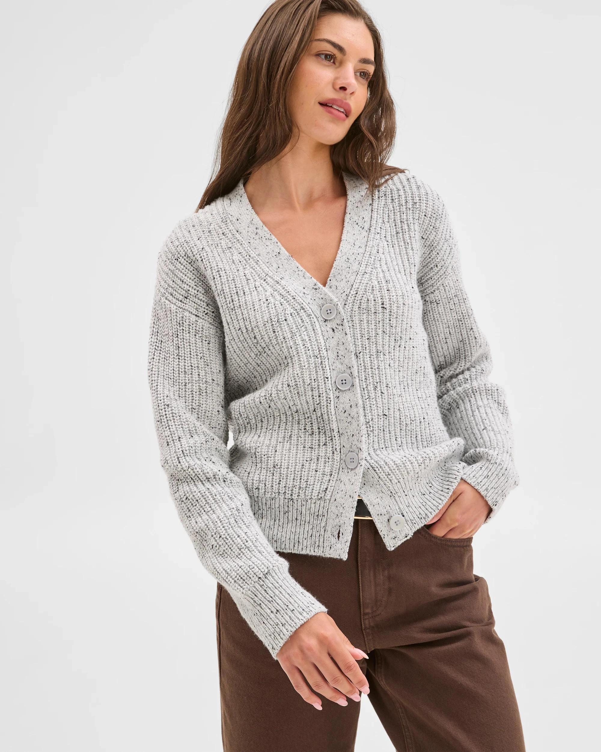 6 Target Petites Petites Australian Cotton Blend Nepped V-Neck Cardigan GREY MARLE, 6 of 6