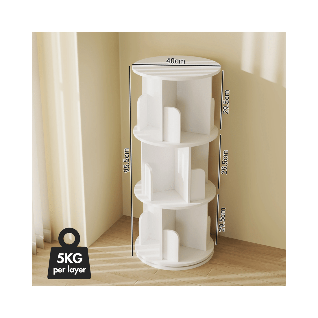 2 Advwin 3 Tiers Bookshelf Rotating Corner Bookcase Cabinet Revolving Display Stand Rack White, 2 of 8