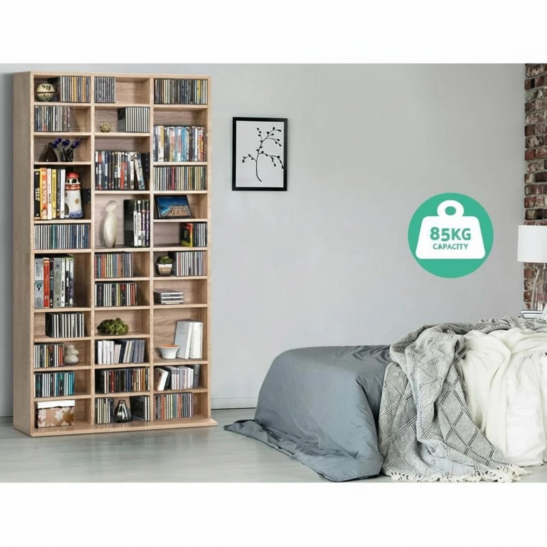 7 Artiss Bookshelf CD Storage Rack Media Tower Home Office Organizer Space Saving Decor Sturdy Easy Assembly - Brown, 7 of 8