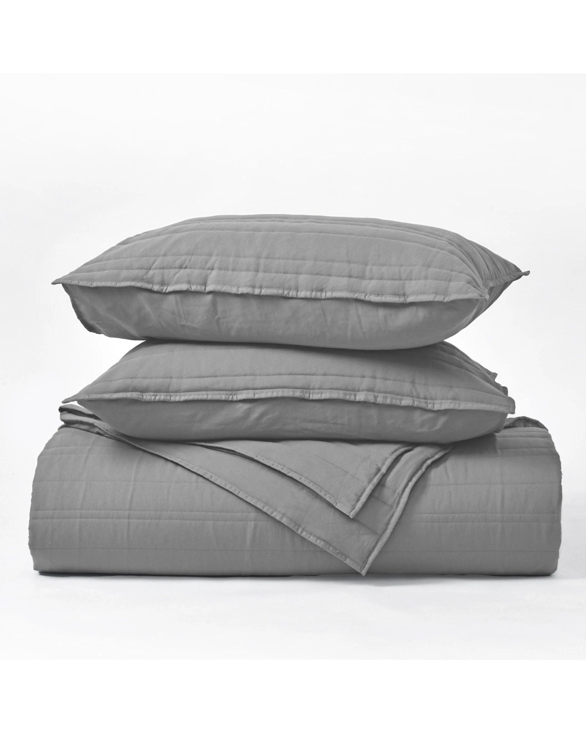 4 Dreamaker Superfine Washed Microfibre Stripe Quilted Coverlet Set - Queen/King - Charcoal, 4 of 7
