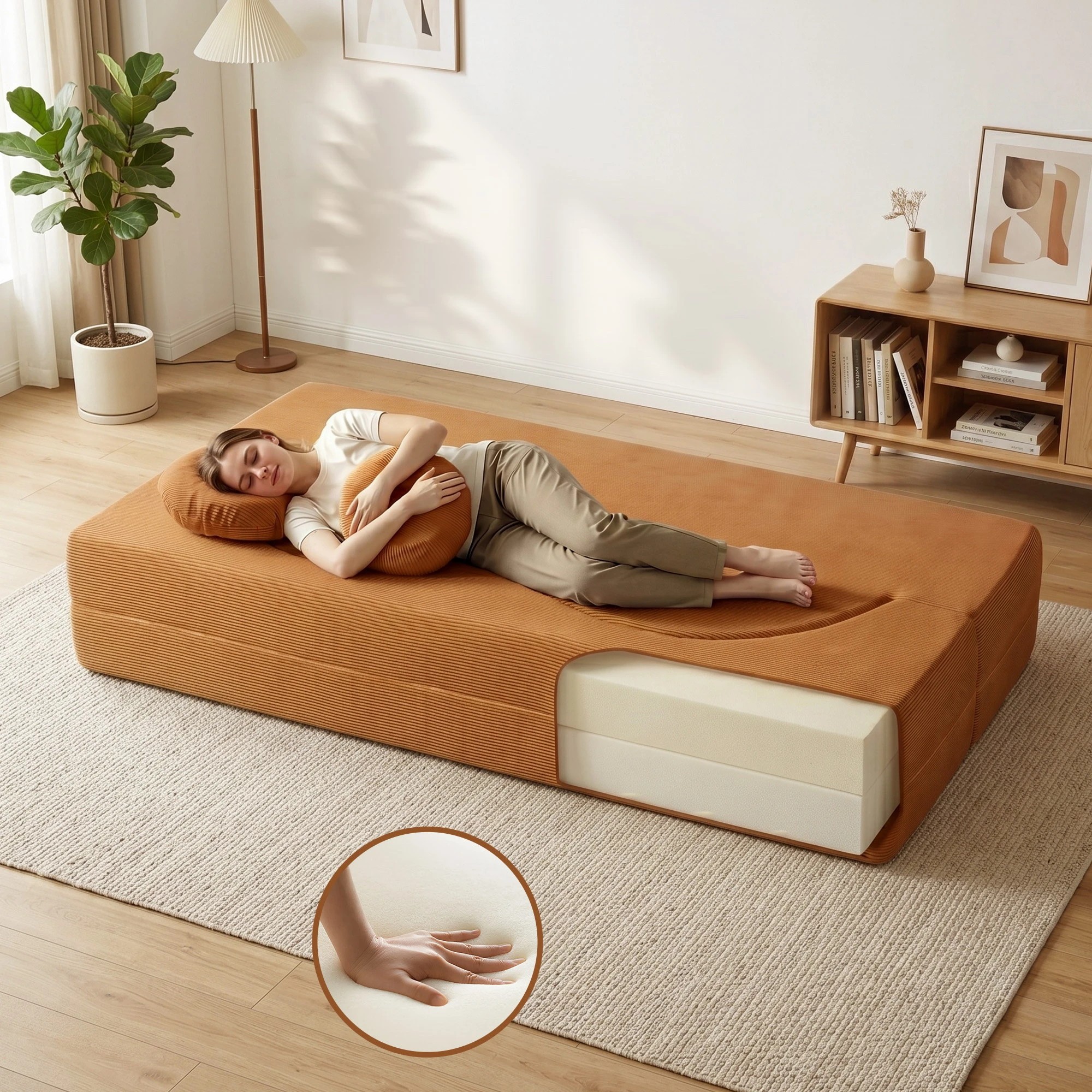 6 Artiss Folding Sofa Bed Floor Couch 2-in-1 Convertible Futon Loveseat - Orange, 6 of 10