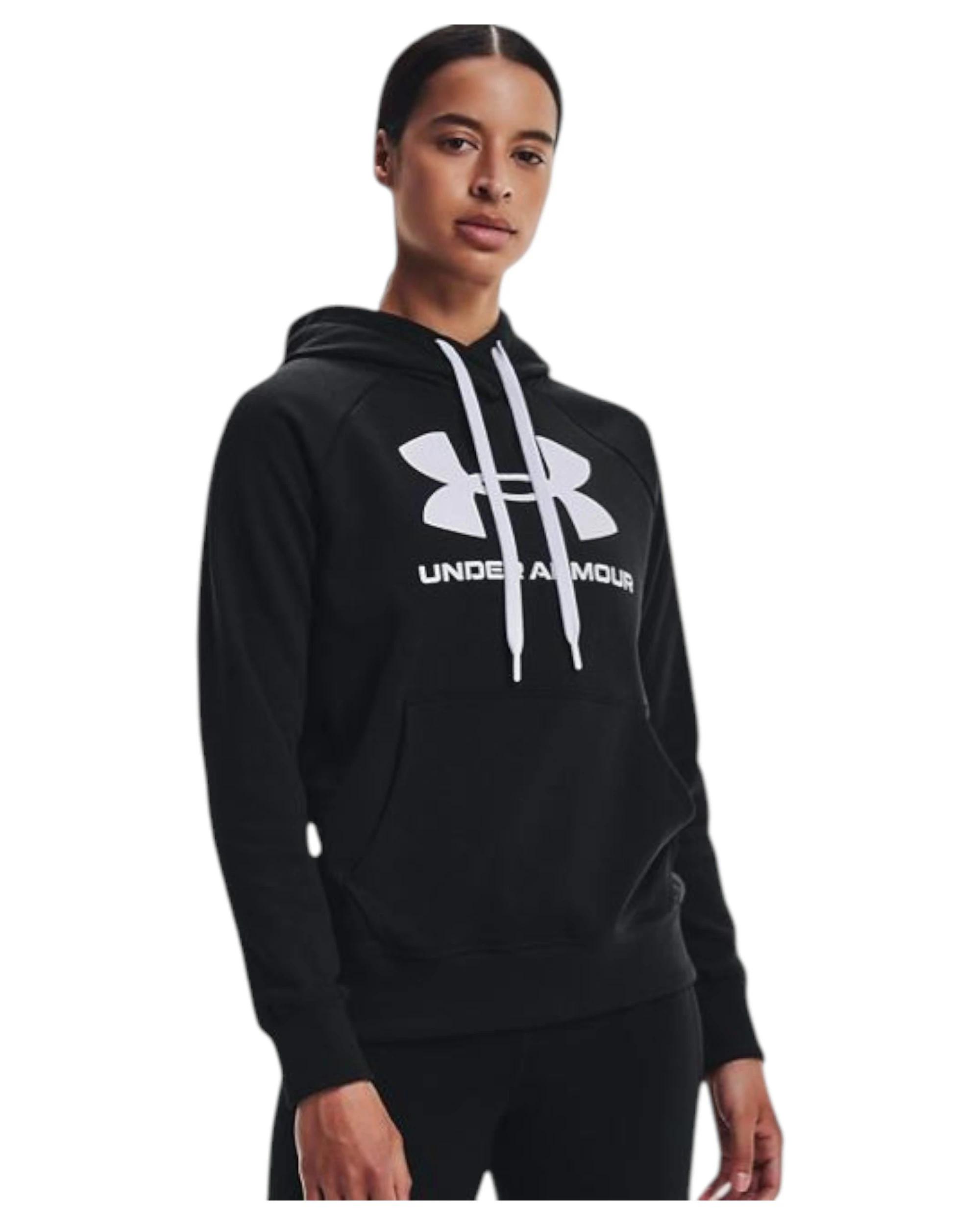 3 Under Armour Womens Black/White Rival Fleece Logo Hoodie BLACK/ WHITE, 3 of 5