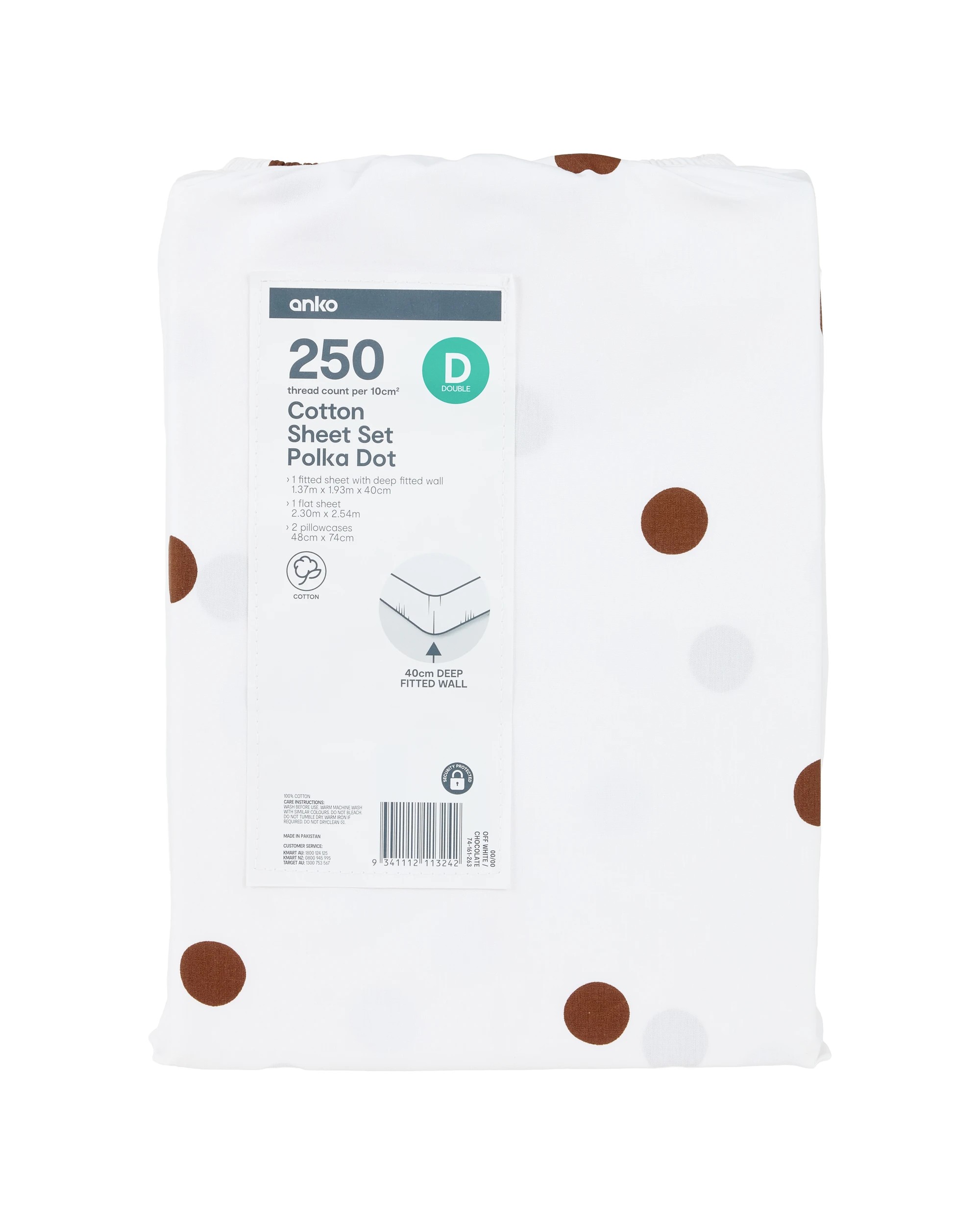 5 250 Thread Count Polka Dot Cotton Sheet Set - Double Bed, Off White and Chocolate, 5 of 5