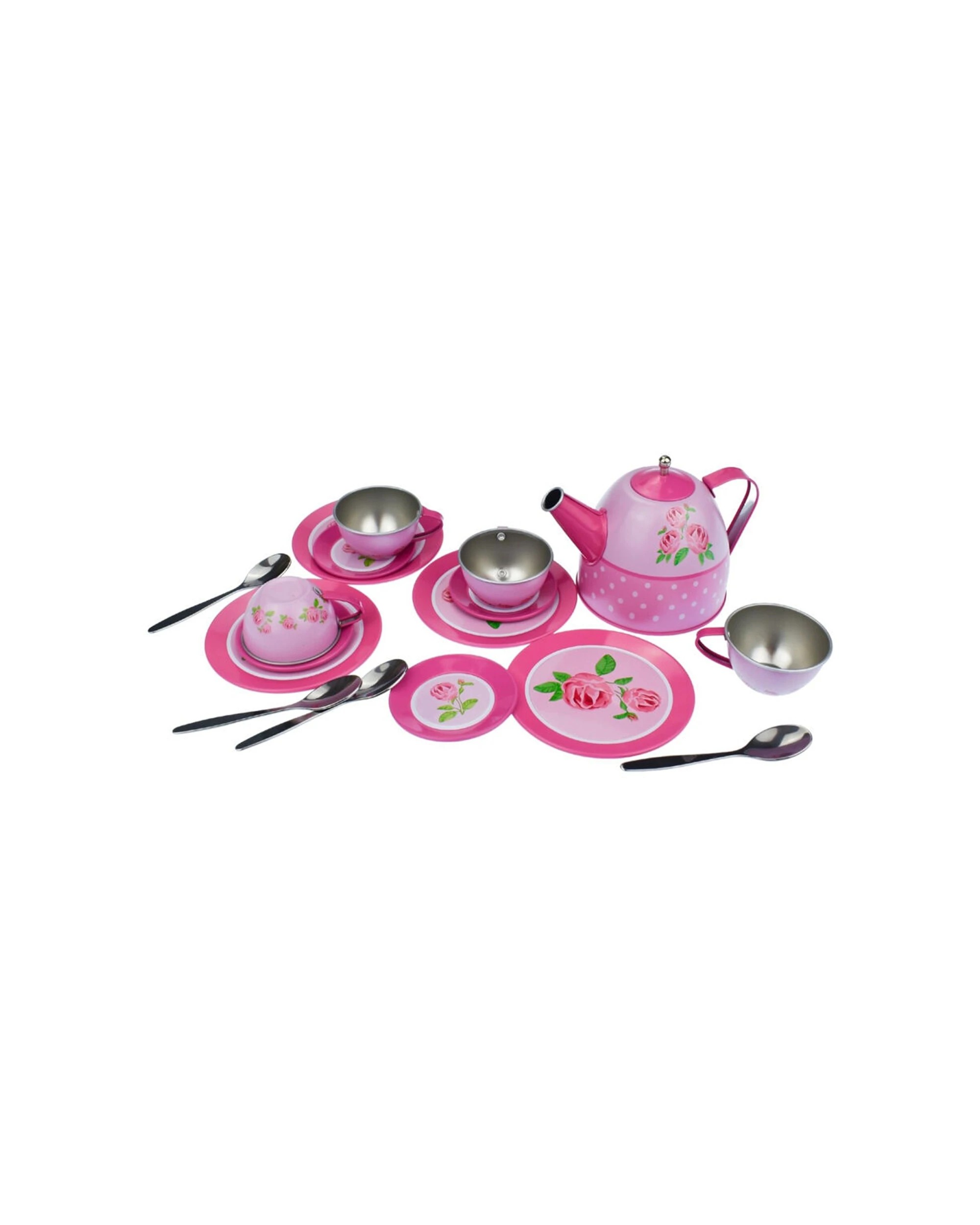 5 Kaper Kidz 18pc Rose Tin Tea Set With Picnic Basket Kids Pretend Play Toy - Pink, 5 of 7