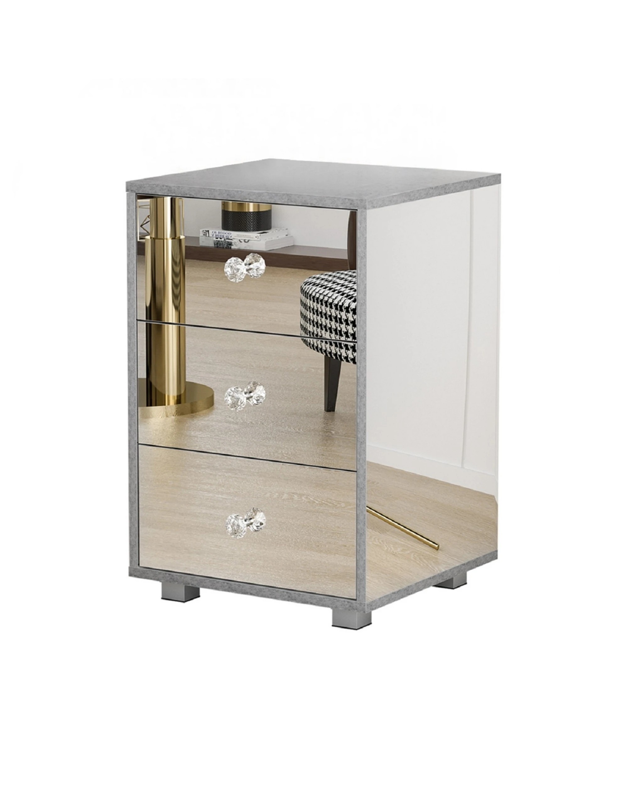 1 Advwin Mirrored Bedside Table Side Table Nightstand Storage Caninet, 1 of 4
