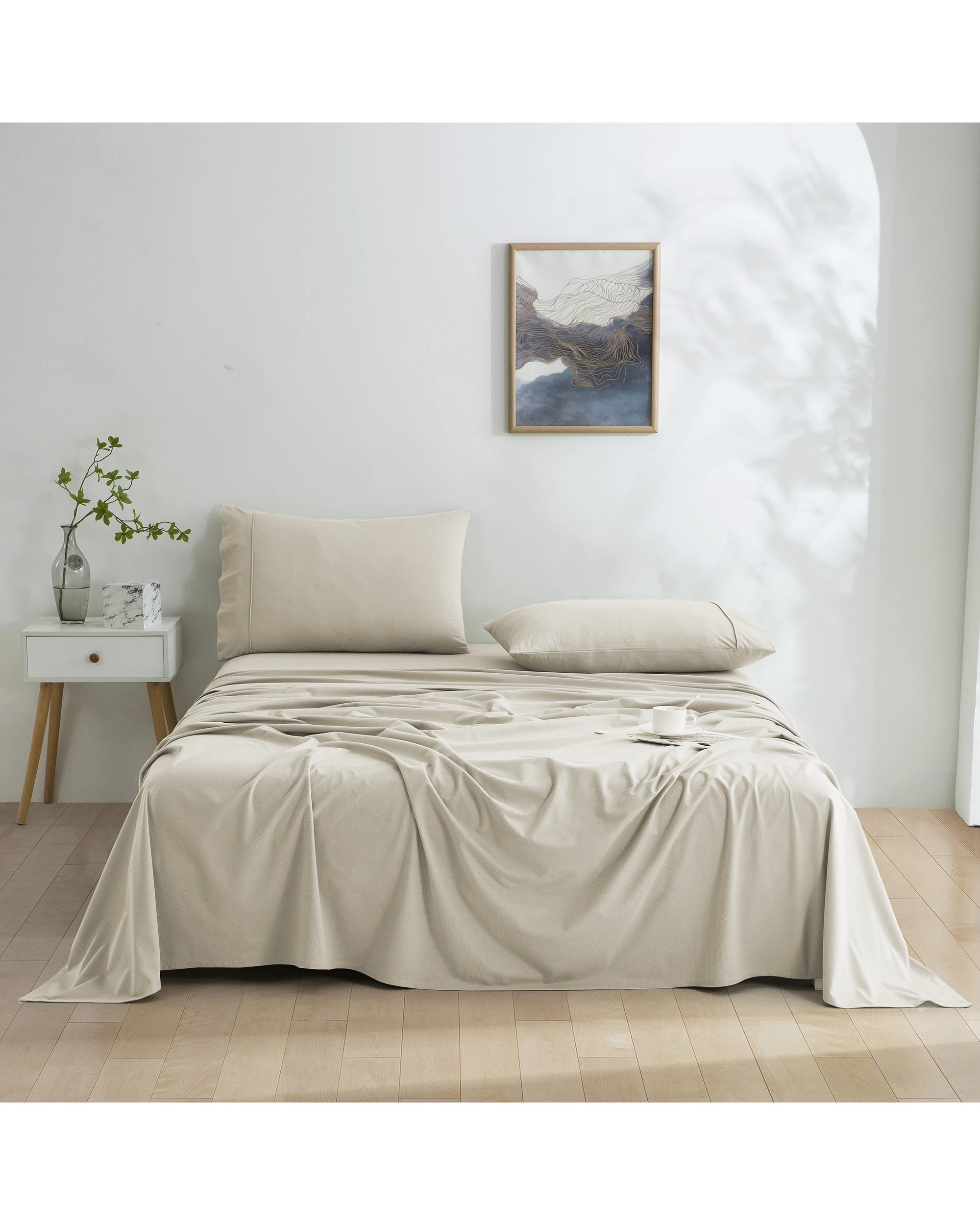 1 Dreamaker Micro Flannel Sheet Set - Single Bed - Stone, 1 of 9