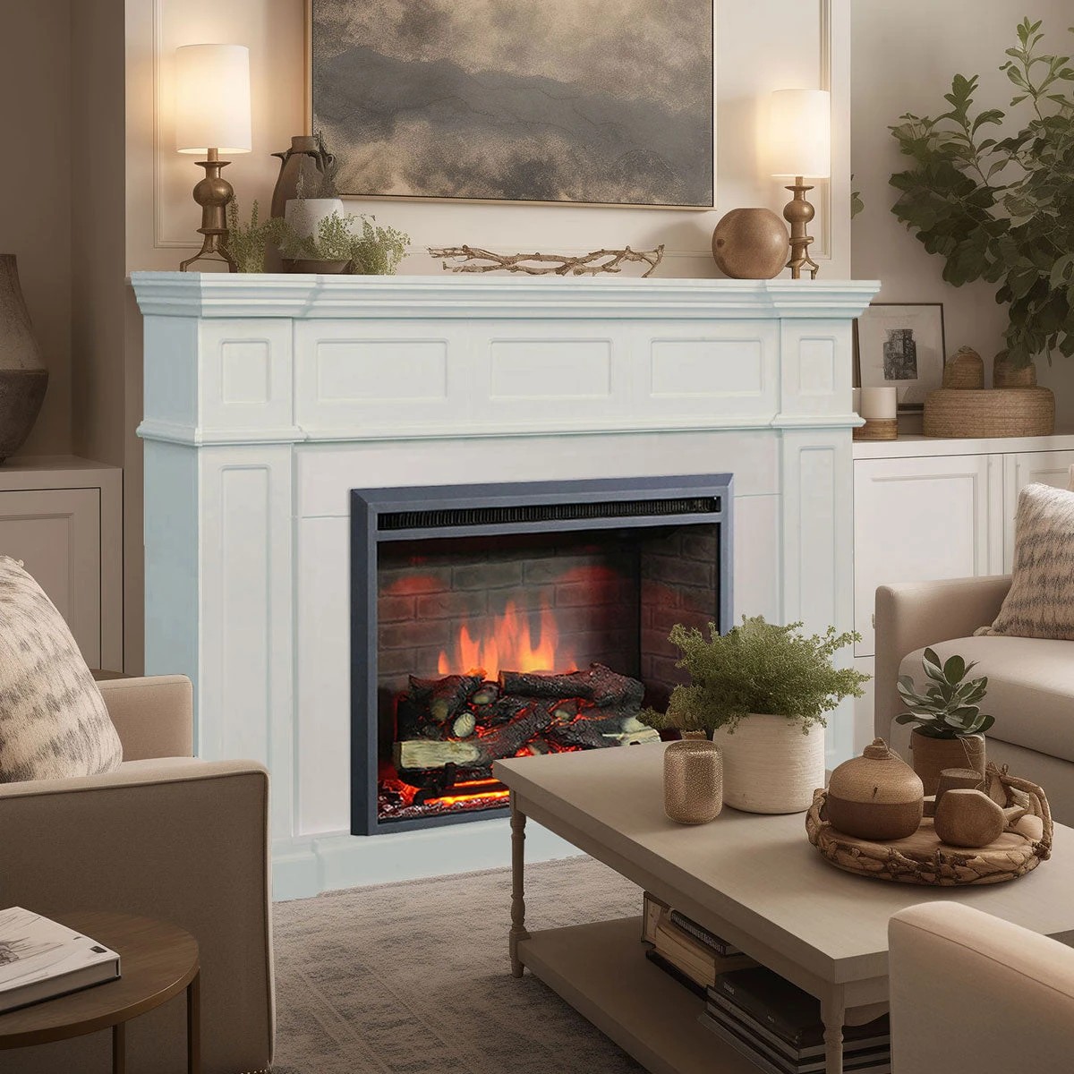 2 Moda Living Hudson Electric Fireplace Heater White Mantel Suite with Primo Insert - White, 2 of 5