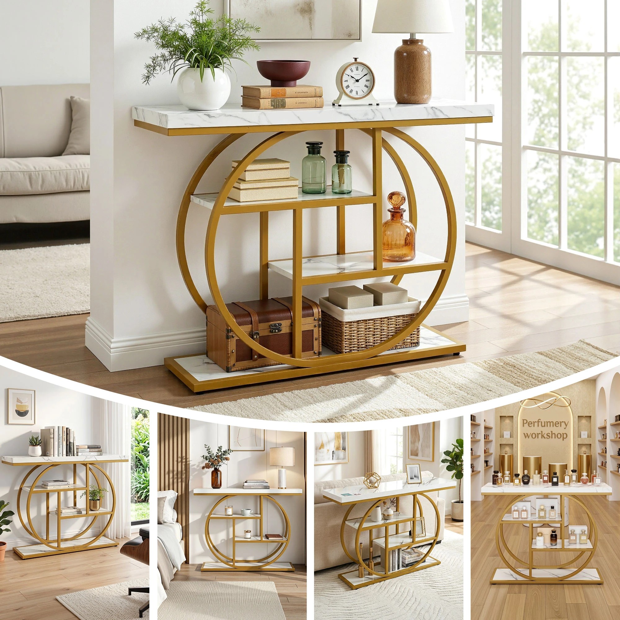 8 Artiss Console Table Marble Effect 4-Tier Shelves Entryway Desk 105CM - Multi, 8 of 9