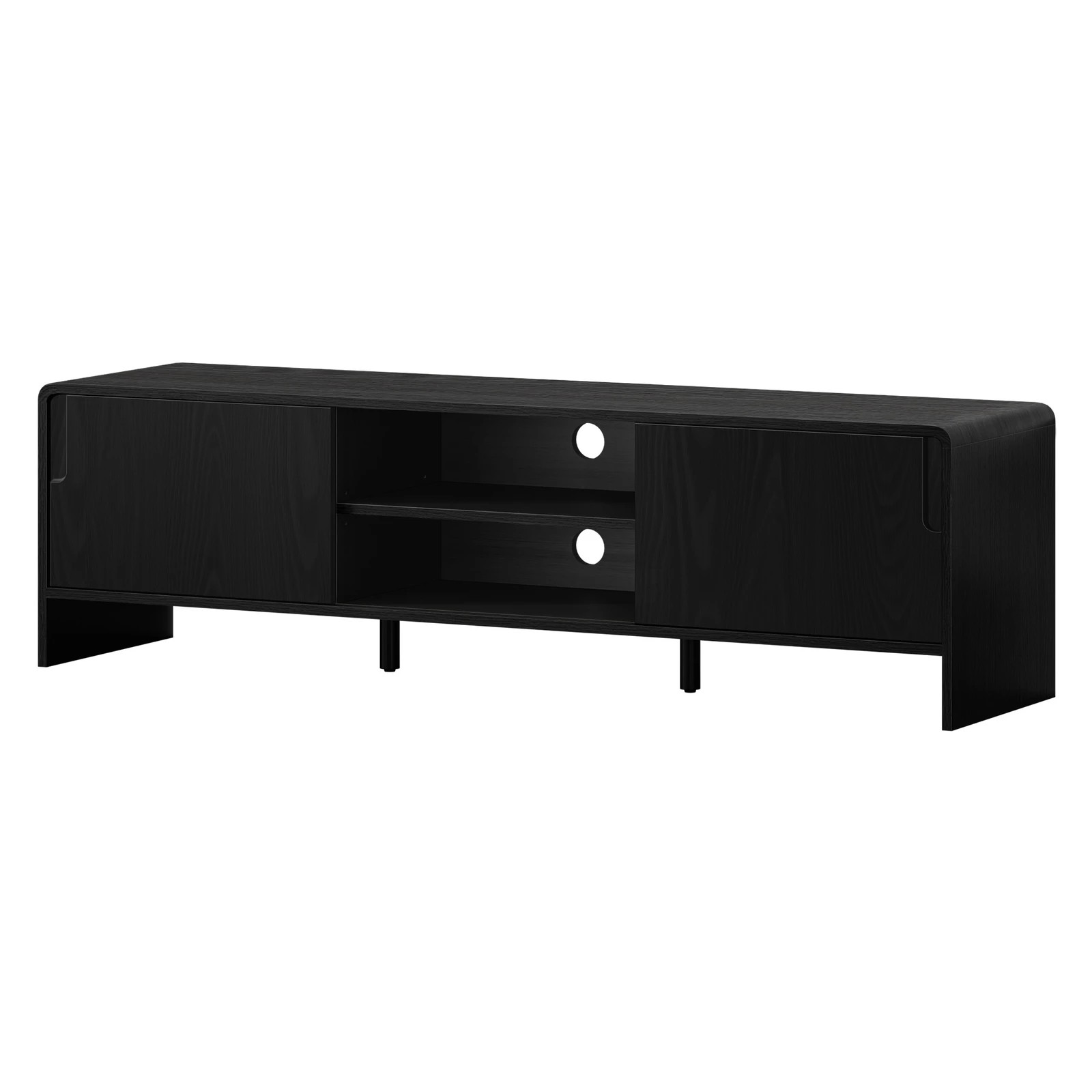 1 Alfordson Entertainment Unit TV Cabinet Stand 150cm Storage Sliding Doors Shelf - Black, 1 of 10