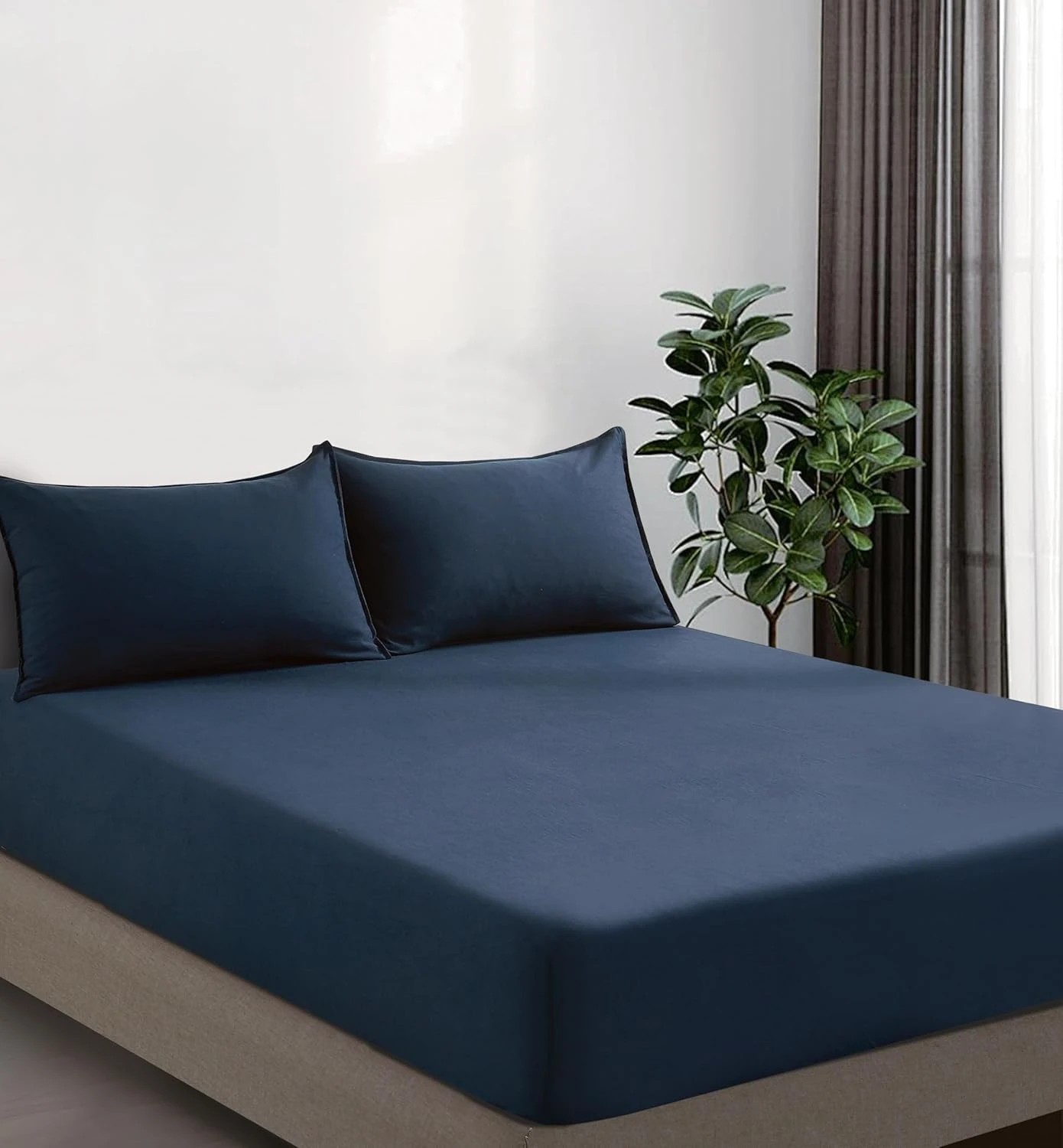 2 CleverPolly 100% Vintage Washed Microfibre Fitted Sheet Set - Navy Blue - King Bed, 2 of 5