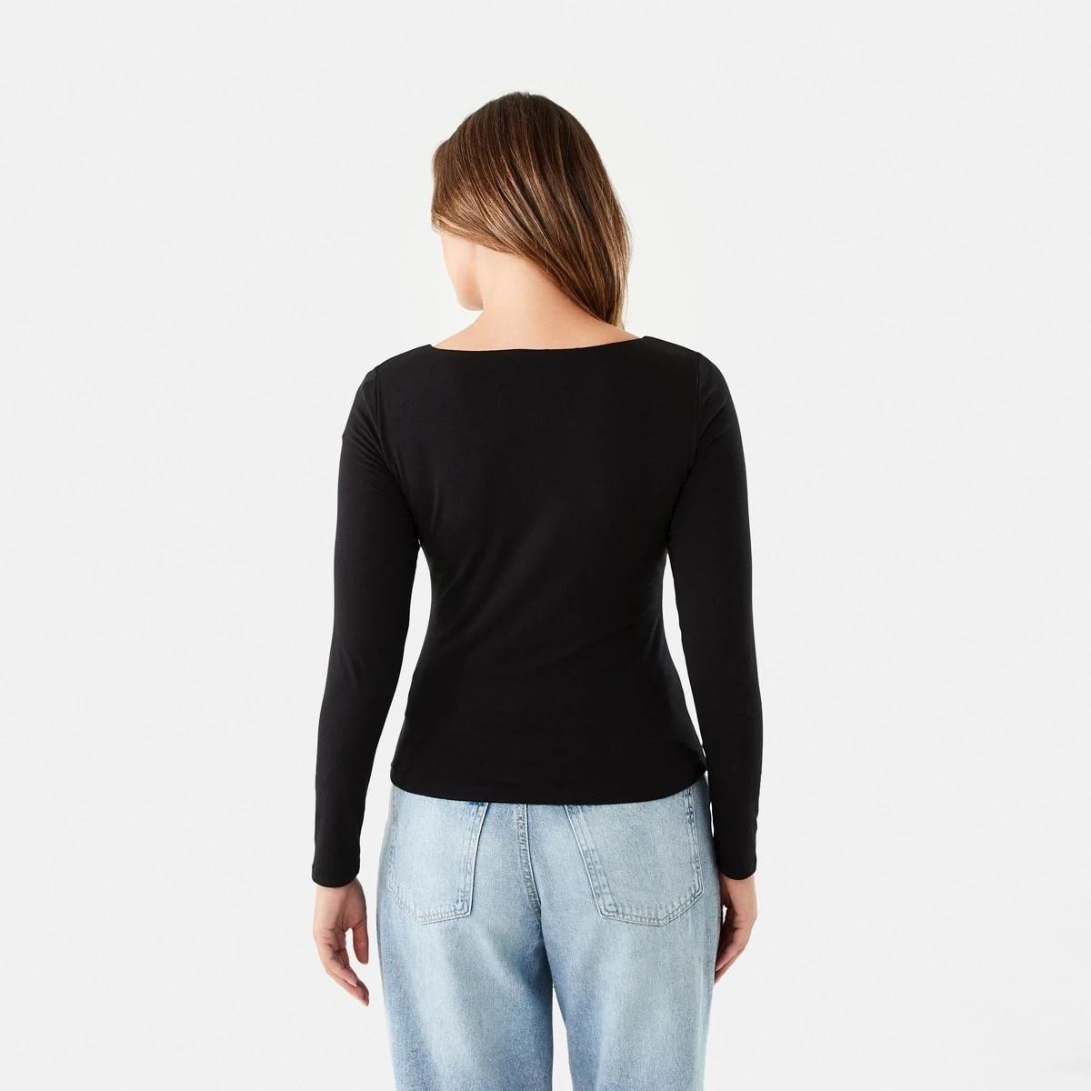 4 Long Sleeve Square Neck Top Black, 4 of 7
