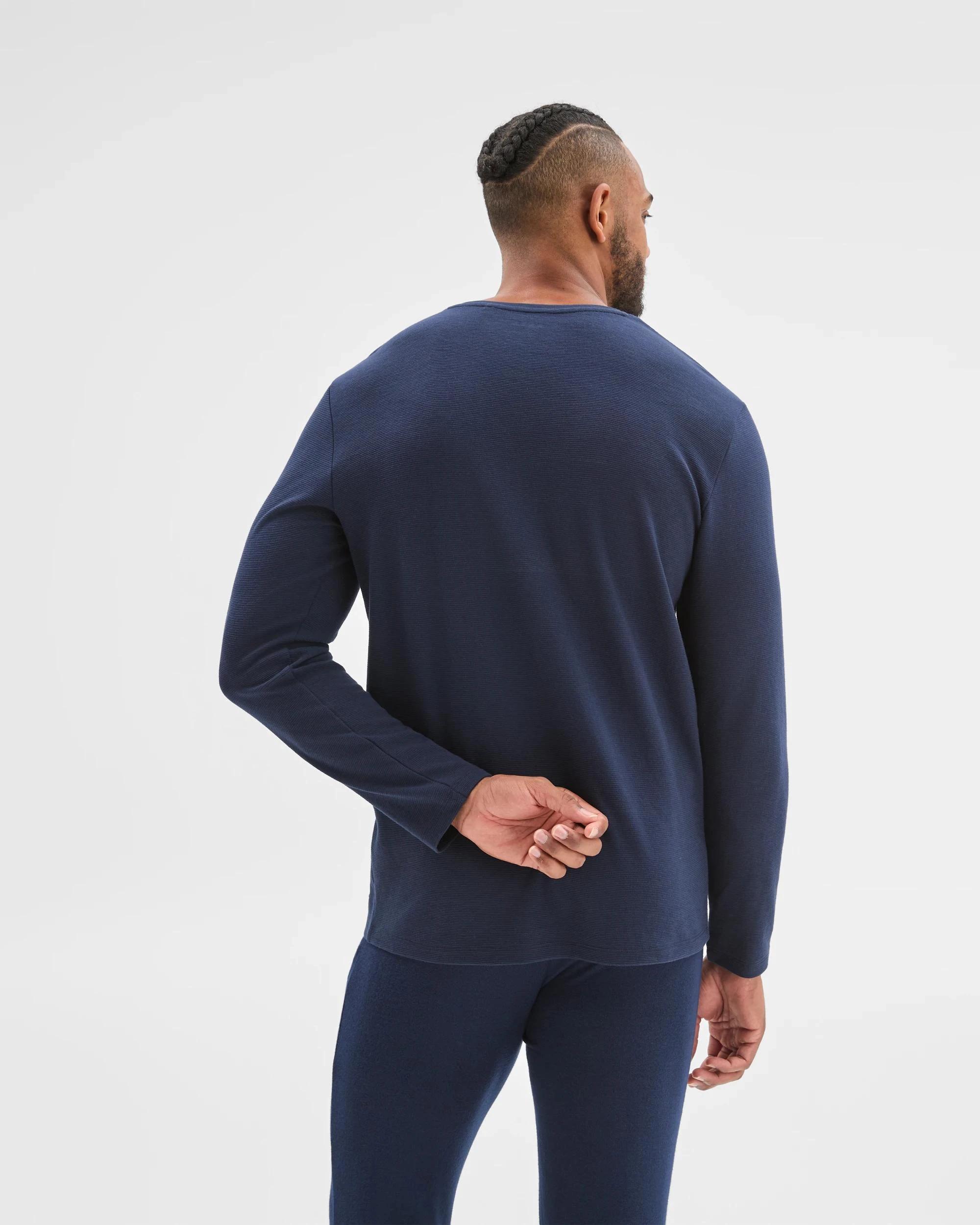 2 Maxx Australian Cotton Blend Ottoman Long Sleeve Sleep T-Shirt NAVY, 2 of 5