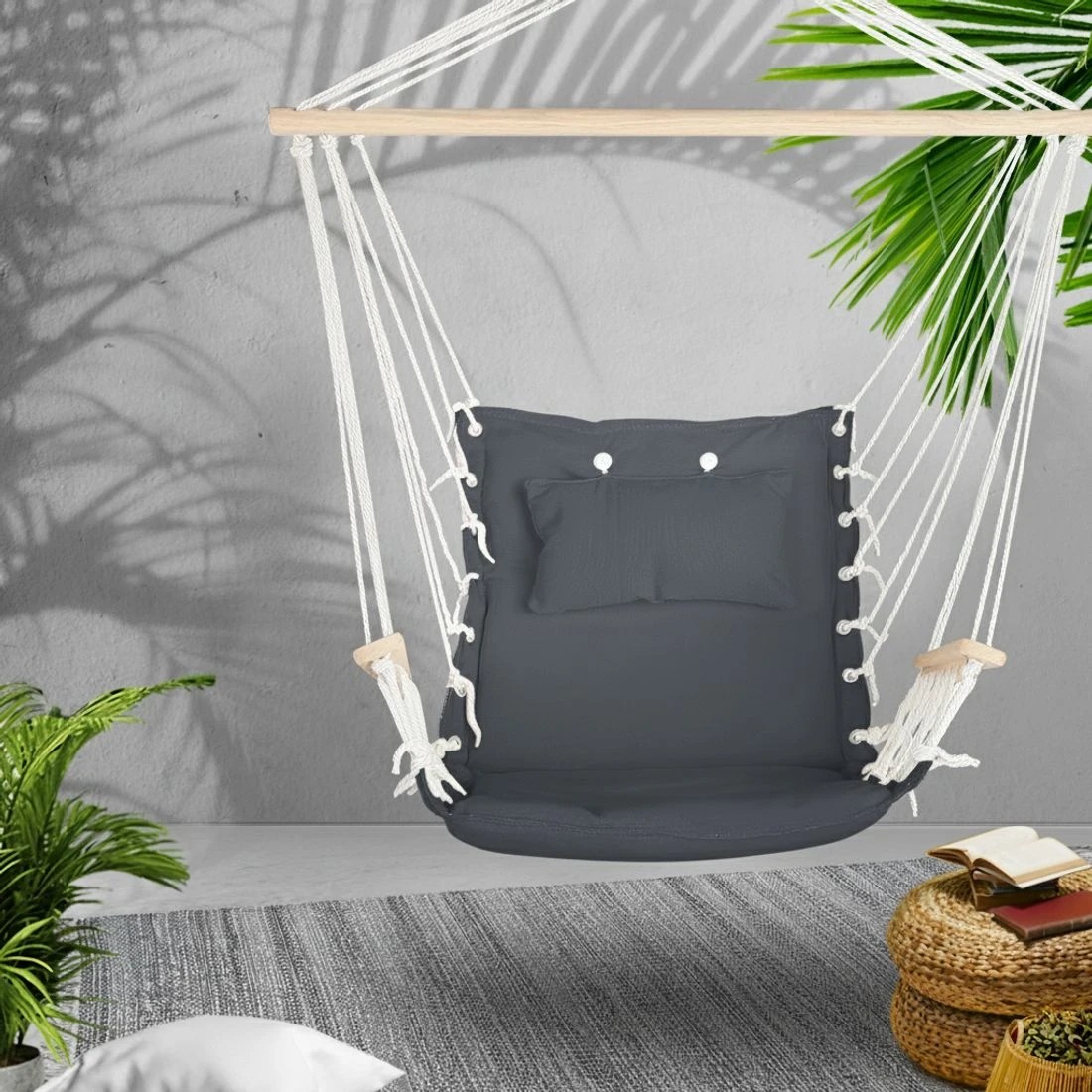 7 Gardeon Hammock Chair Hanging with Armrest Camping Hammocks - Grey, 7 of 7