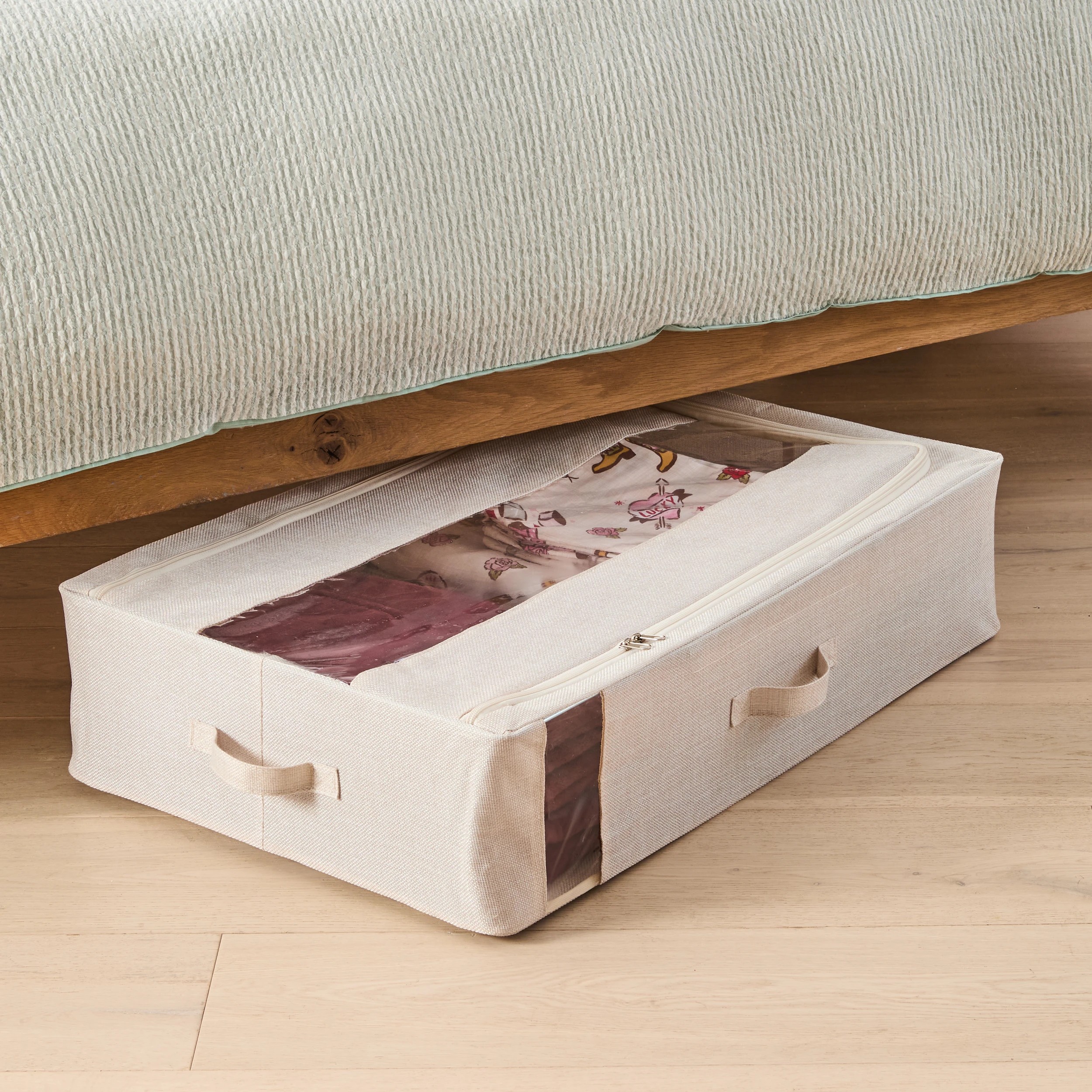 2 Linen Look Underbed Collapsible Box - Beige, 2 of 8