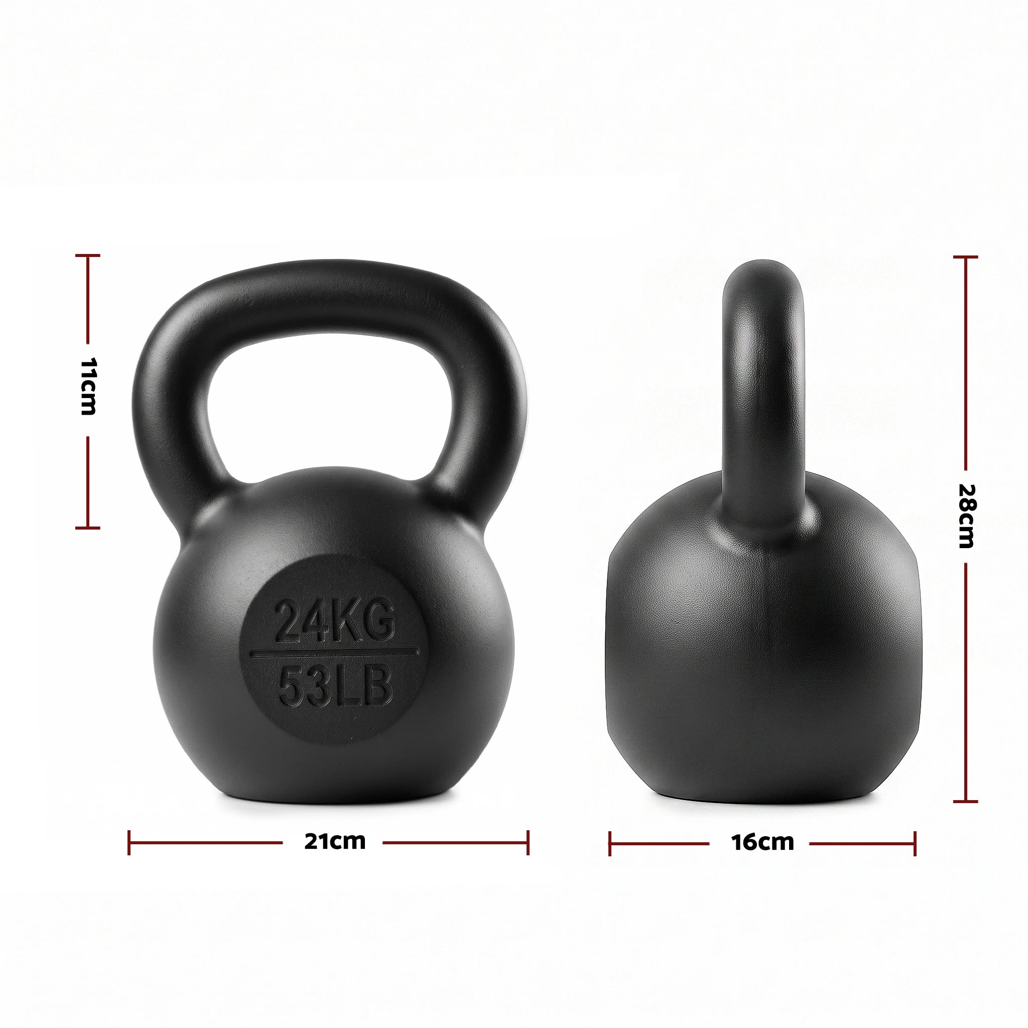 2 Everfit 24kg Cast Iron Kettlebell Powder Coating Flat Bottom Home Gym - Black, 2 of 8