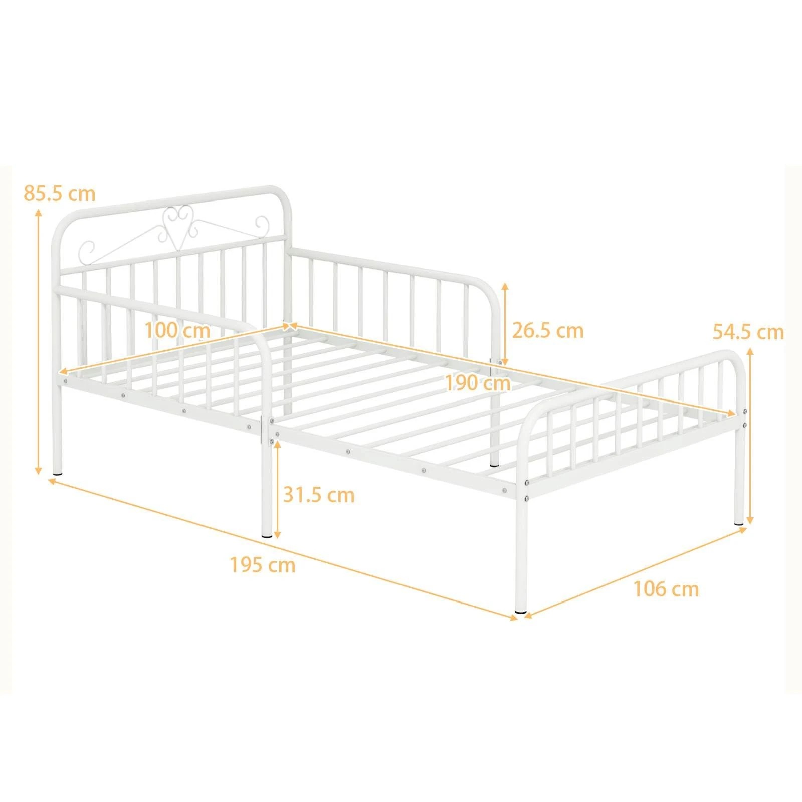 4 Costway Single Metal Bed Frame Modern Platform Bed w/Headboard & Safety Guardrails, 4 of 4