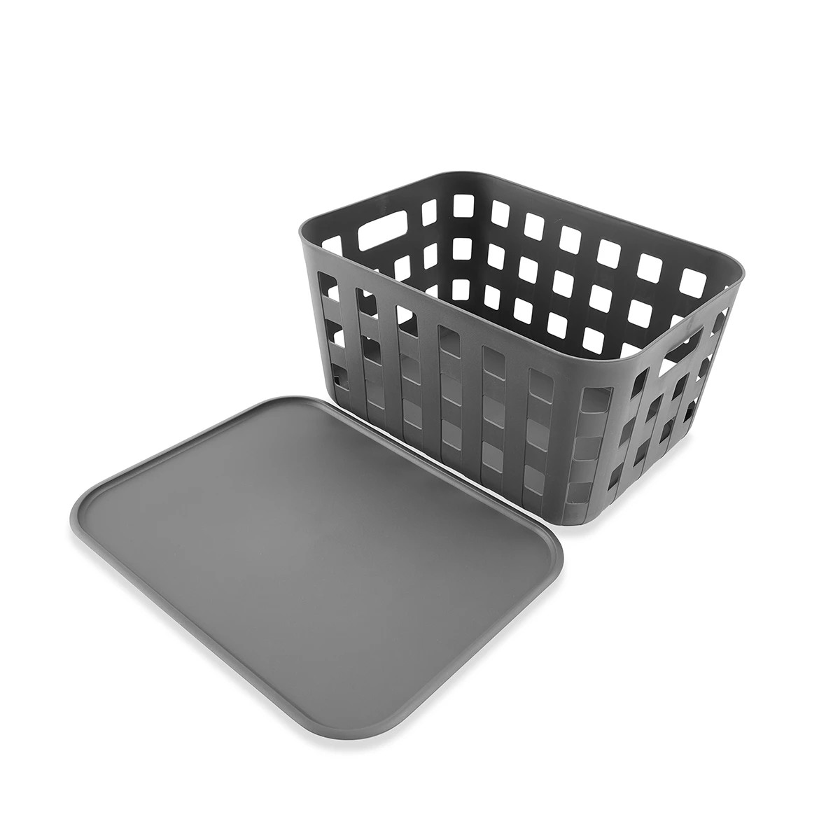 5 28L Rectangle Trellis Basket with Lid - Charcoal, 5 of 9
