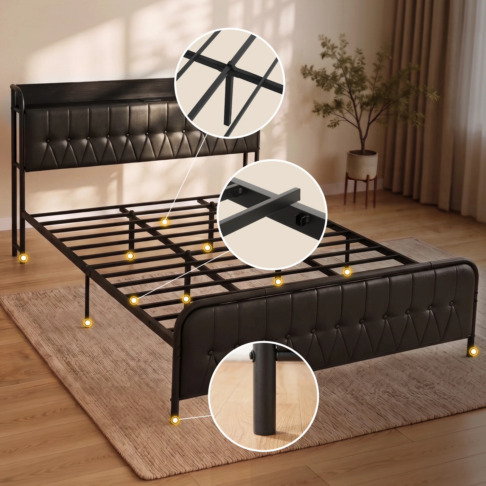 8 Artiss King Bed Frame with Storage Headboard SAA Certified Charging Station - Black, 8 of 10