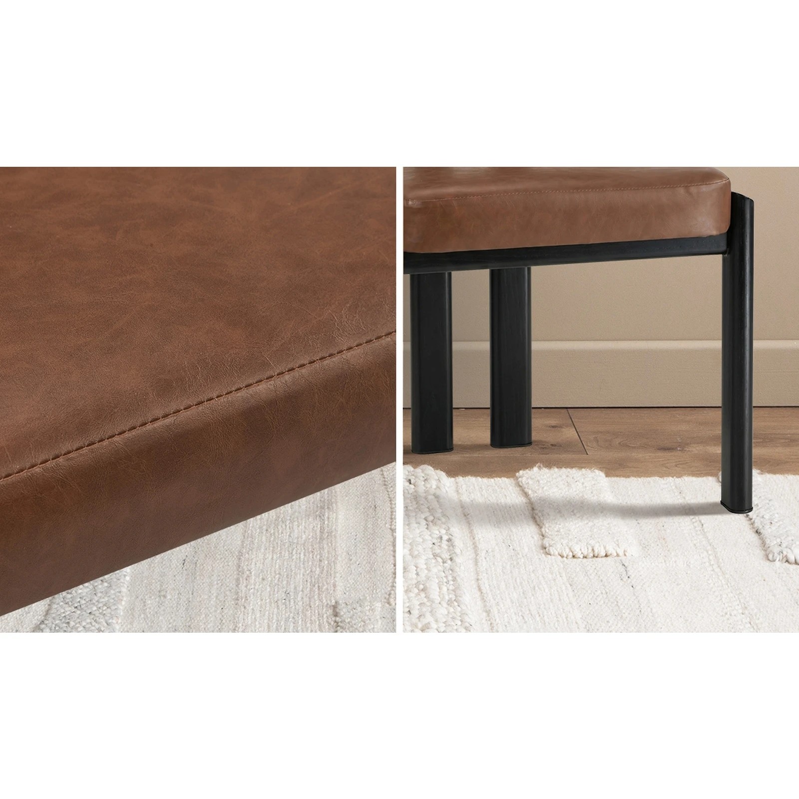 7 Oikiture Set of 6 Dining Chairs Faux Leather Fabric Kitchen Chair Padded Seat - Brown, 7 of 9