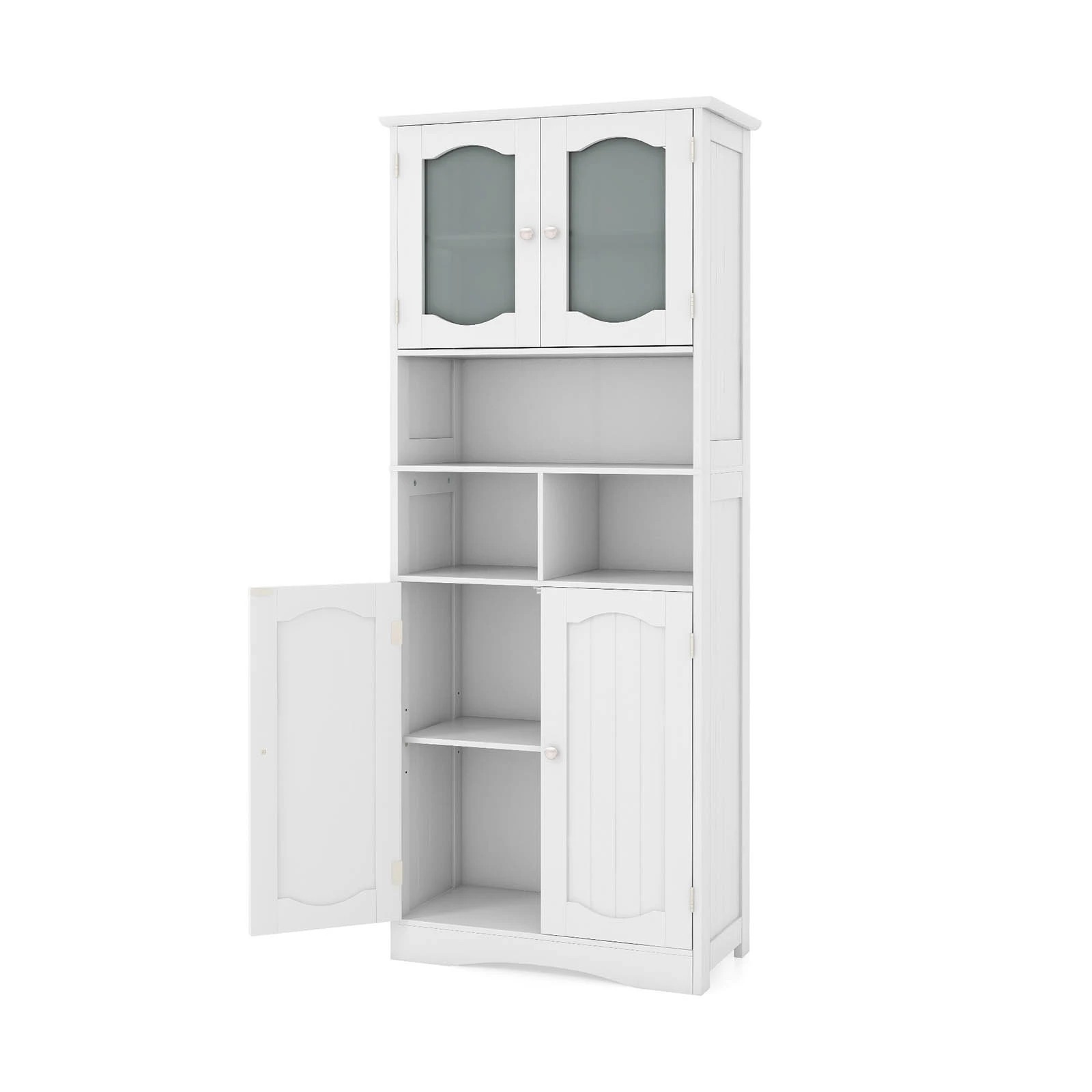 1 Costway 150cm Tall Bathroom Cabinet Freestanding Storage Cabinet w/Tempered Glass Doors, 1 of 4