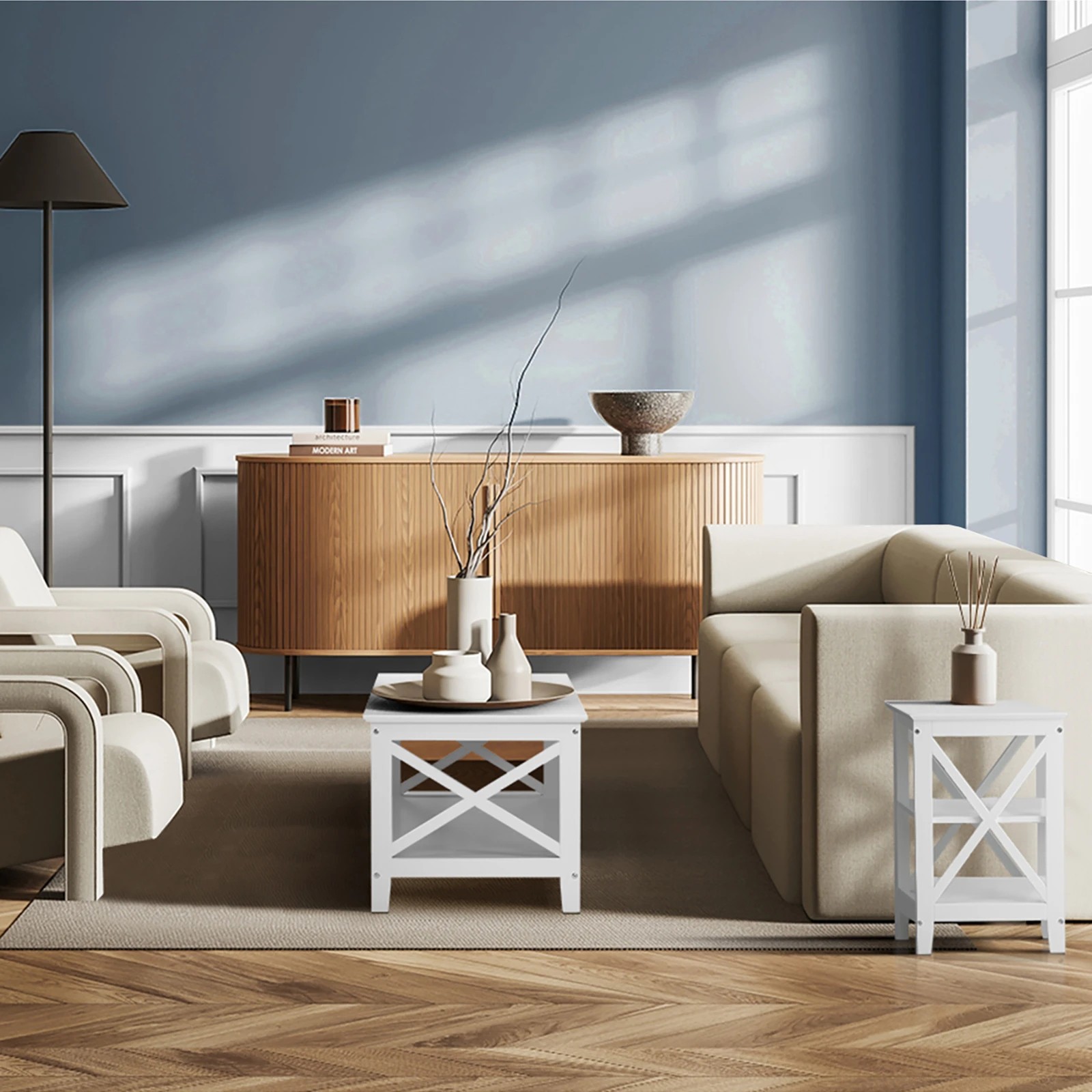 4 Oikiture Side Table Coffee Bedside Sofa End Tables 3-tier Shelf
 - White, 4 of 8