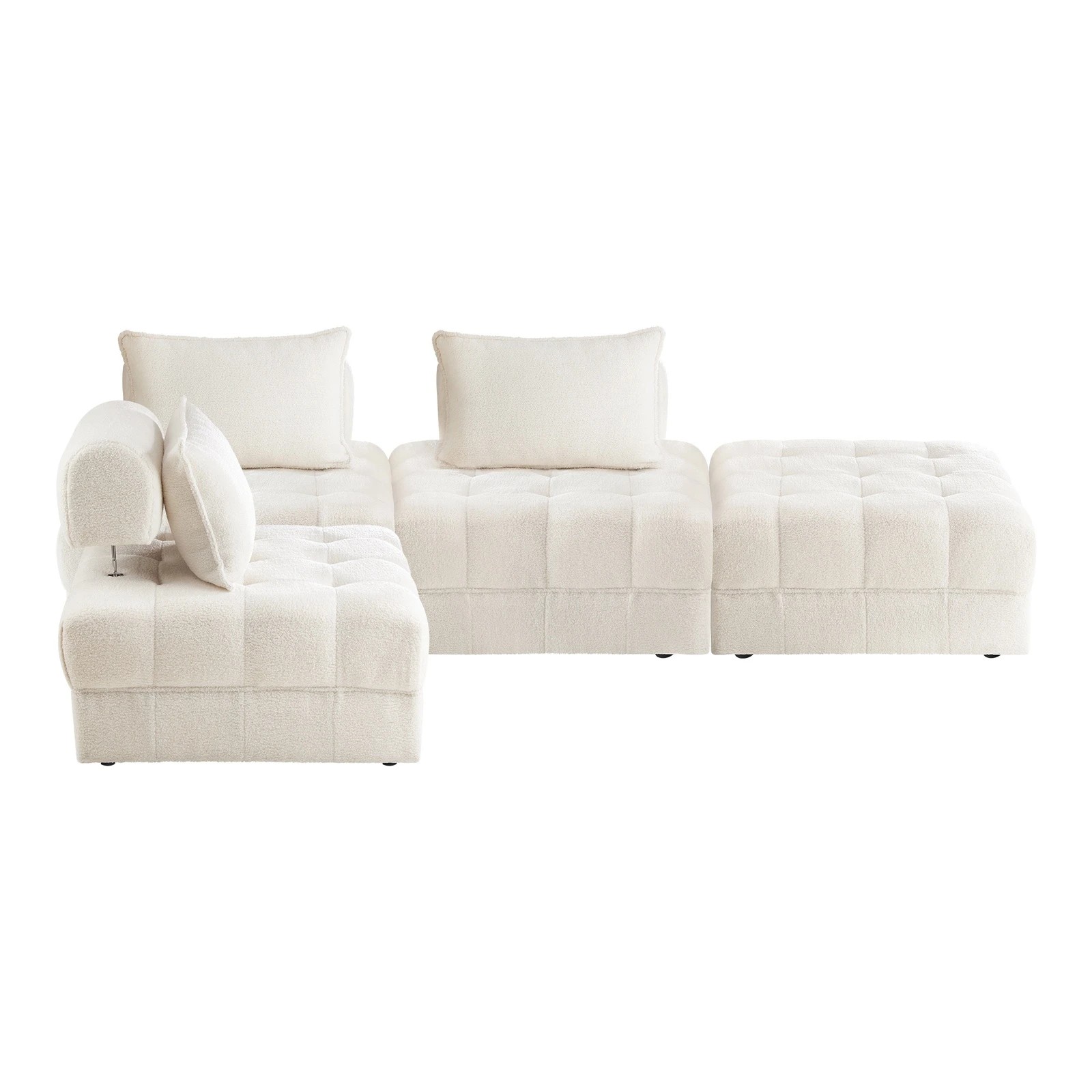 1 Oikiture 4 Seater Boucle Modular Sofa & Ottoman Set Armless Tofu Back
 - White - White, 1 of 10