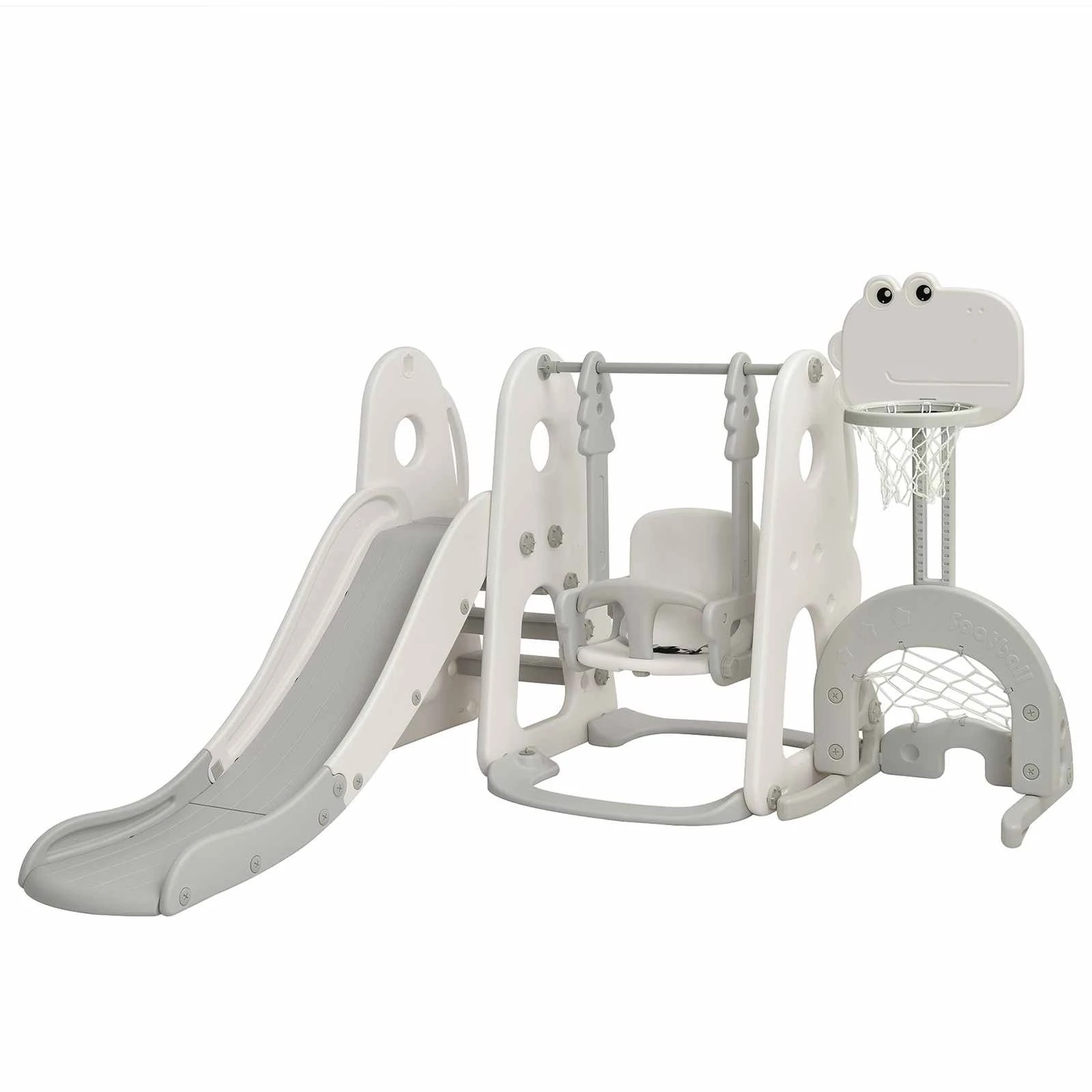 1 Costway All-in-1 Climb Slide Swing Playset Basketball Hoop Indoor Playground - Grey, 1 of 1