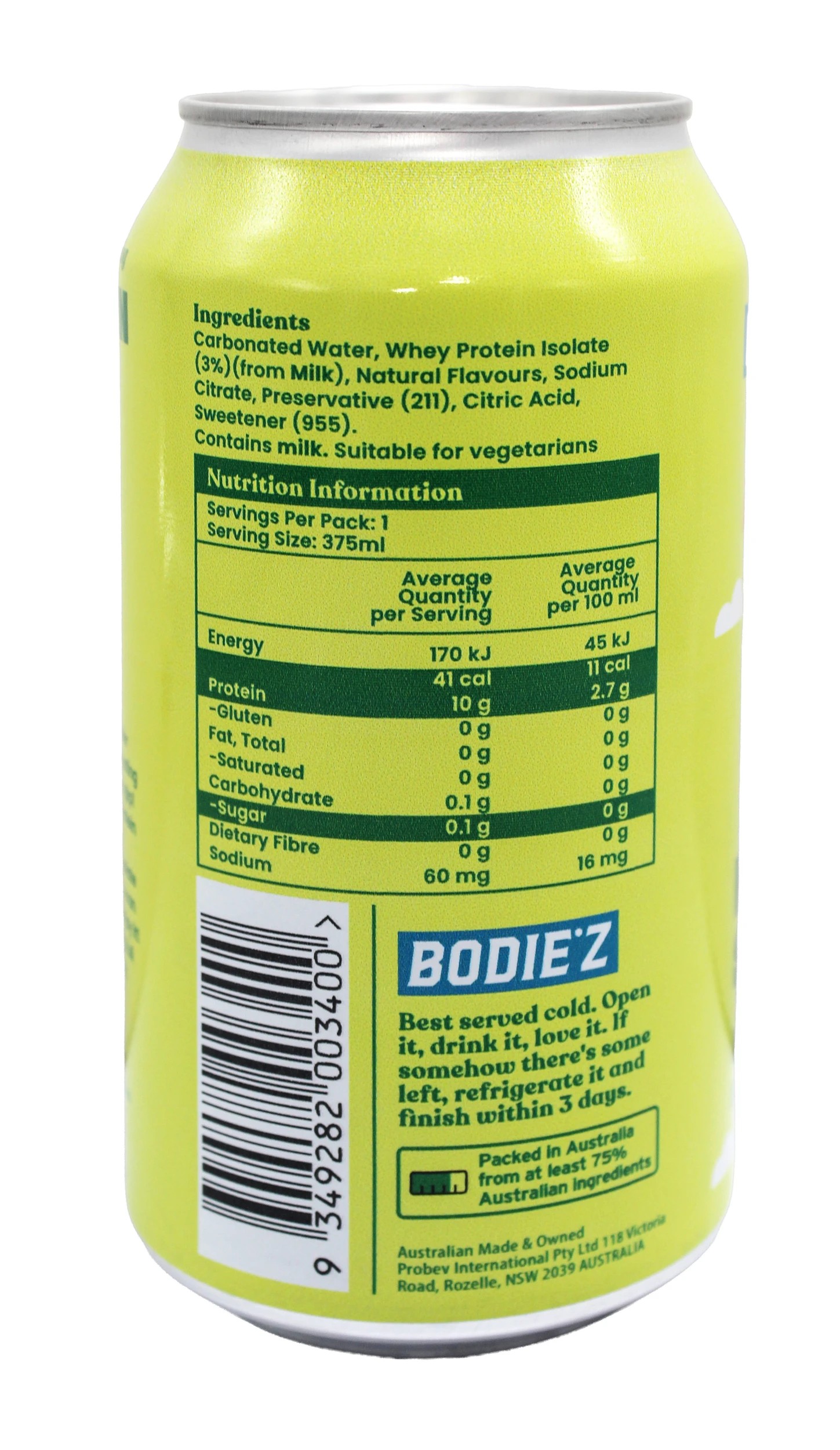 2 Bodiez Protein Soda Lemon Squash Flavour Drink 375ml, 2 of 3