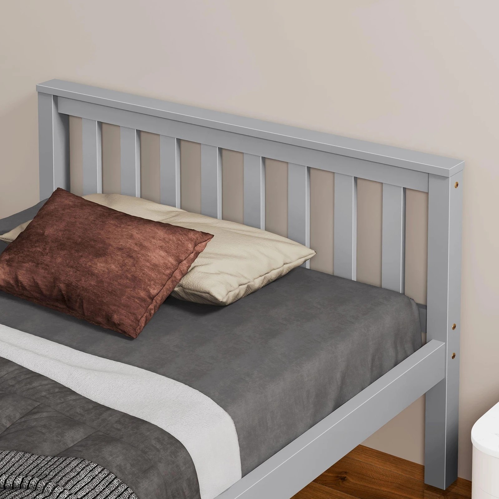 4 Alfordson Bed Frame Wooden Single Size Slatted Headboard Timber Fabiano - Grey, 4 of 10