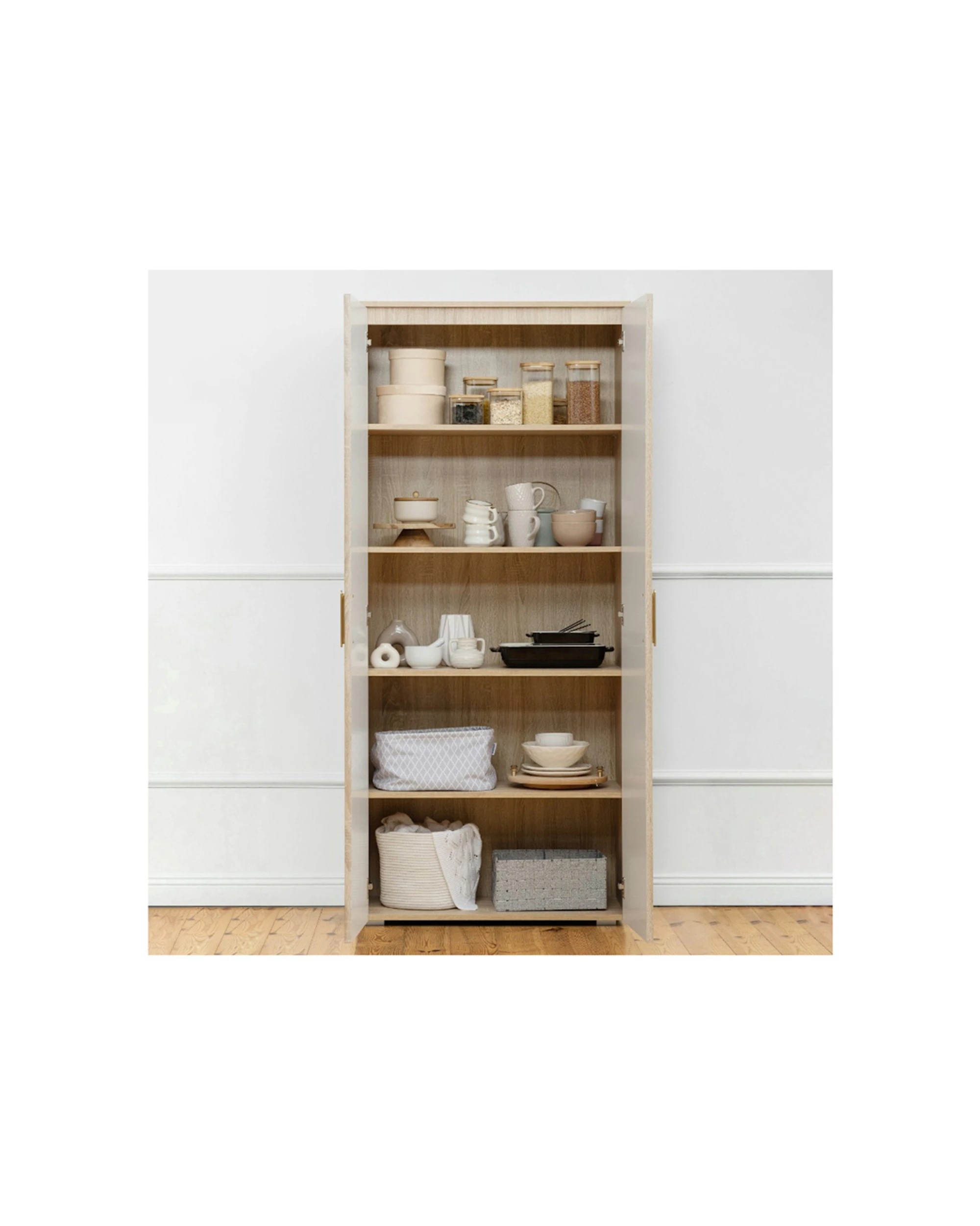 4 European Cabinetry Stockholm Storage Cupboard Slim Oak Brass Oval Handle - Natural, 4 of 5