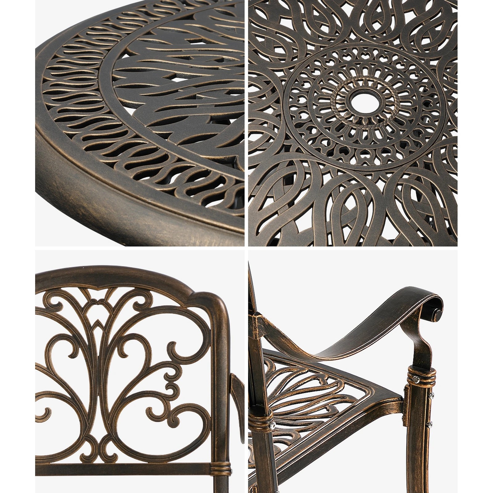 5 Livsip 3 Piece Outdoor Dining Set Table Chairs Patio Bistro Cast Aluminium - Bronze, 5 of 7