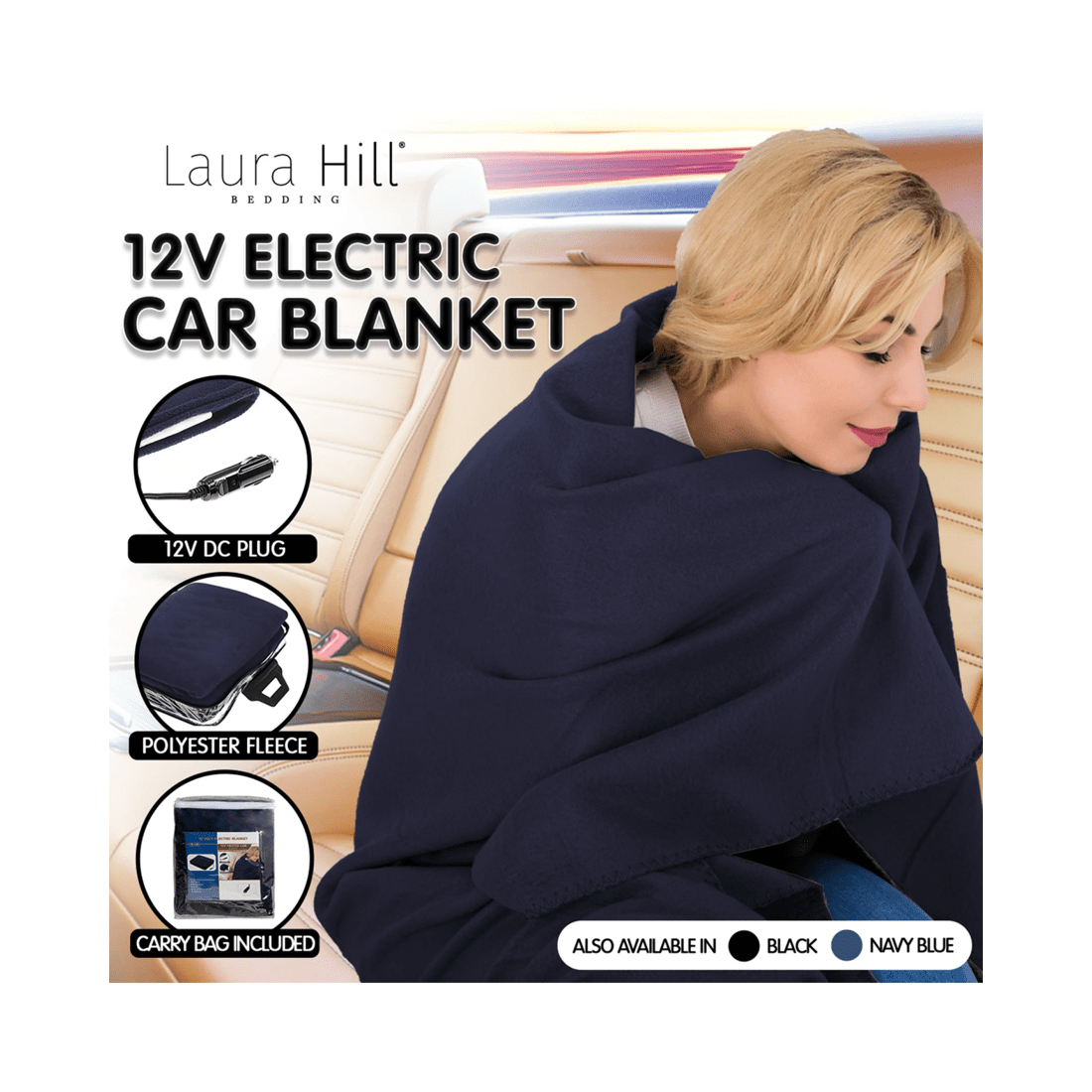 5 Laura Hill Heated Electric Car Blanket 150x110cm 12v - Blue
 - Single Bed, 5 of 5