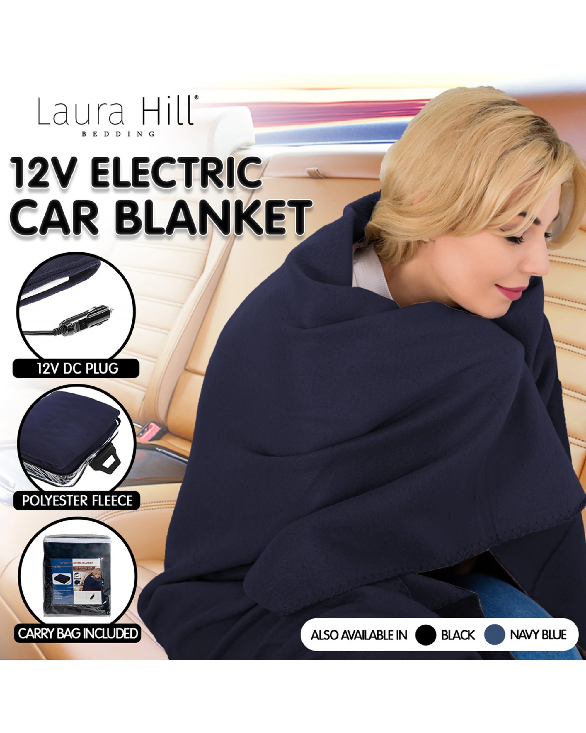 5 Laura Hill Heated Electric Car Blanket 150x110cm 12v - Blue
 - Single Bed, 5 of 5