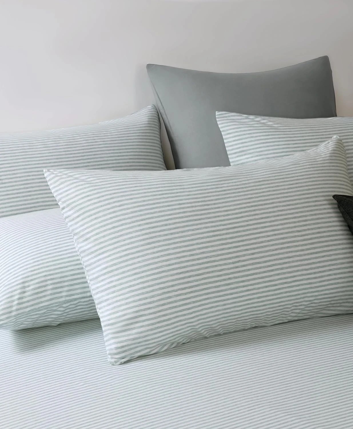 4 Gioia Casa Jersey Cotton Quilt Cover Set Soft Breathable Stretchy - Single Bed - Sage Stripe, 4 of 5