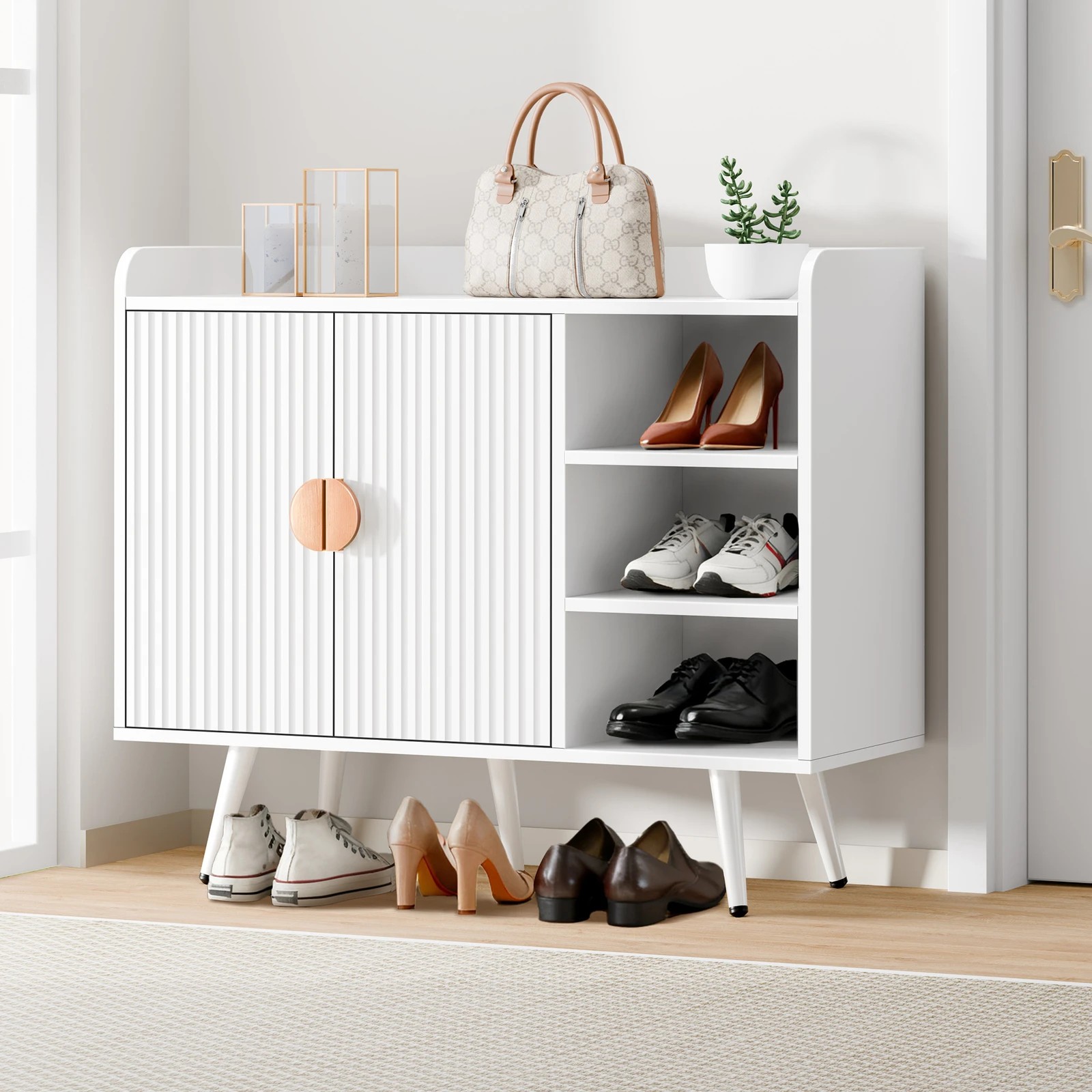 2 Alfordson Shoe Cabinet Organiser Storage Rack Drawer Shelf 18 Pairs - White, 2 of 4