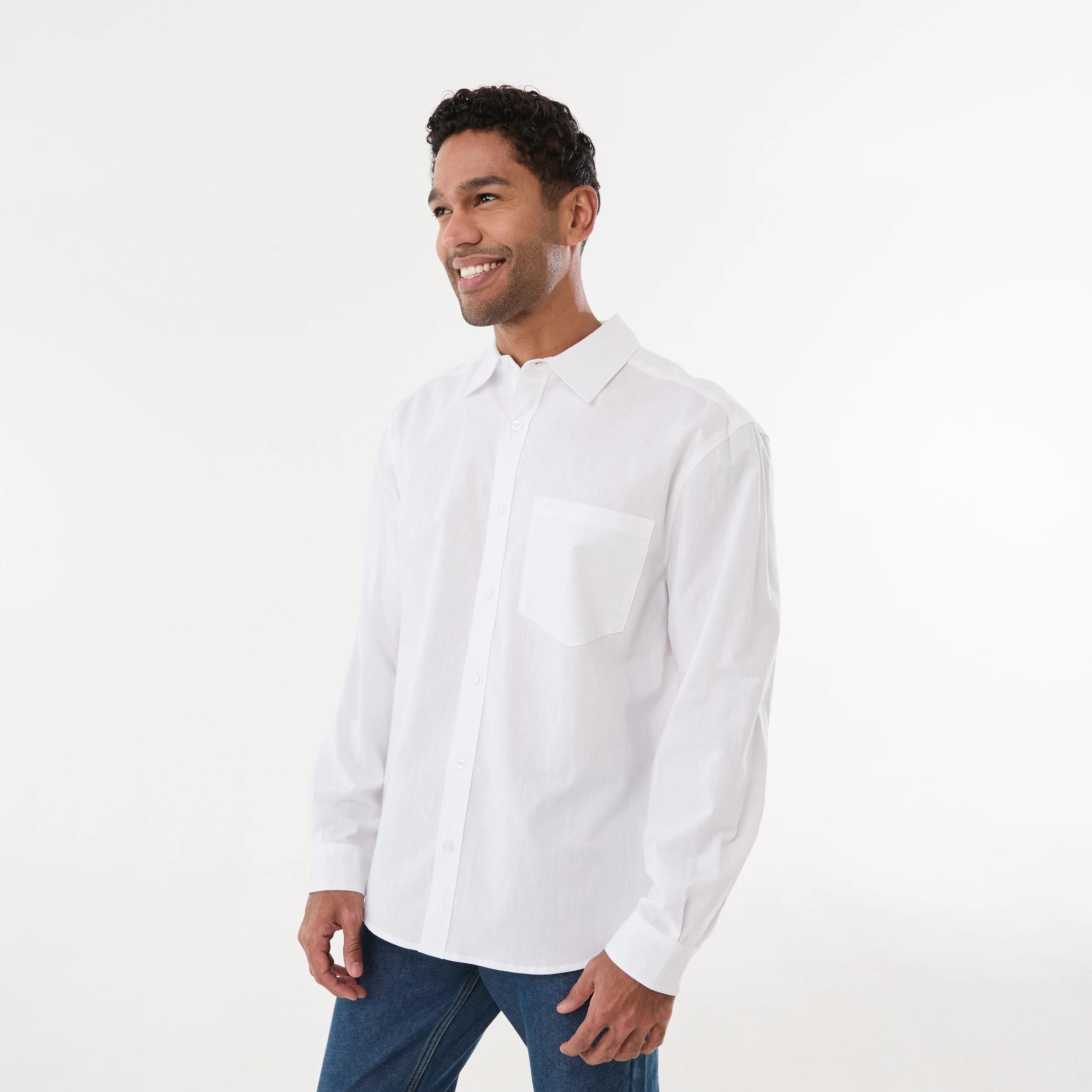 2 Long Sleeve Cotton Linen Shirt WHITE, 2 of 6