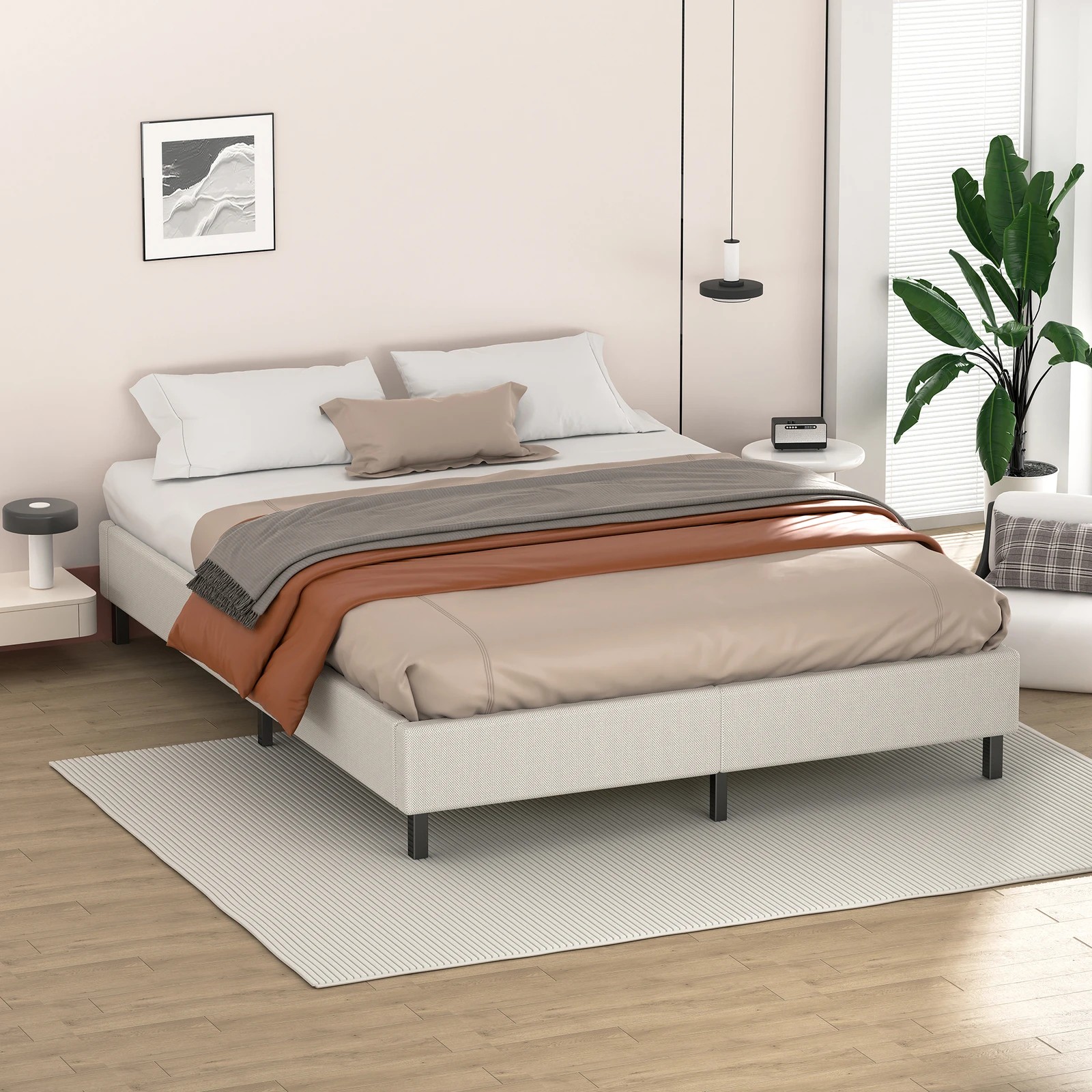 6 Alfordson Bed Frame King Size Mattress Base Foundation Beige Fabric Basel - Beige, 6 of 10