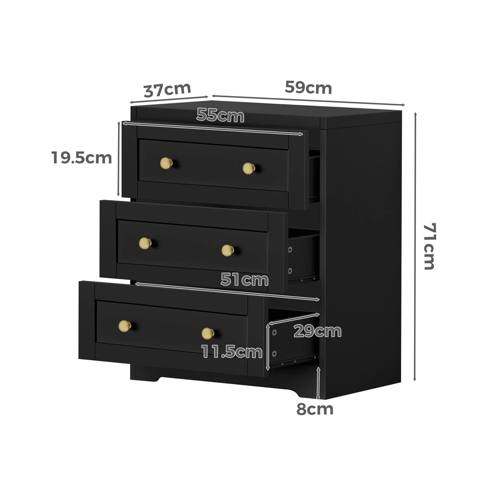7 Alfordson 2x Chest of Drawers Storage Cabinet Bedside Table Hamptons Drawers - Black, 7 of 8