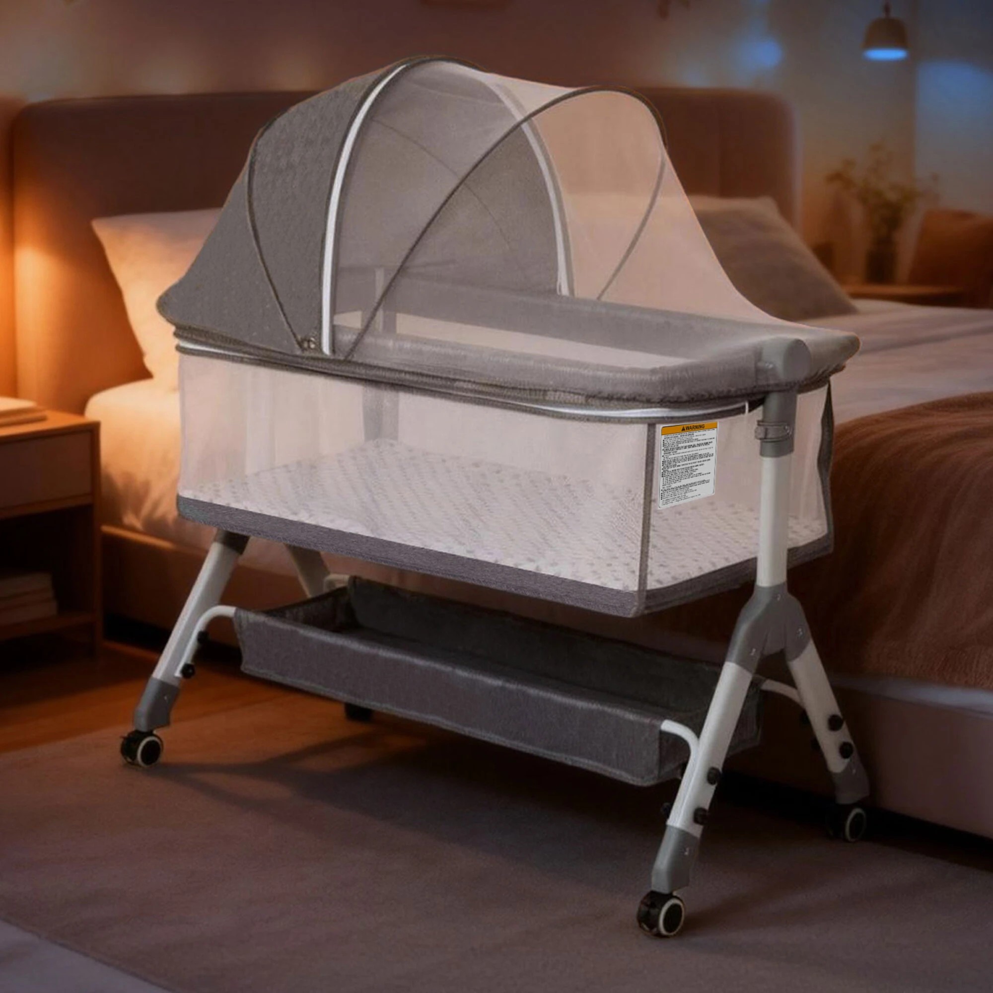 8 Bopeep Baby Cot Bed Crib Portable Bassinet Safety Fence Adjustable Bedside, - Grey, 8 of 9