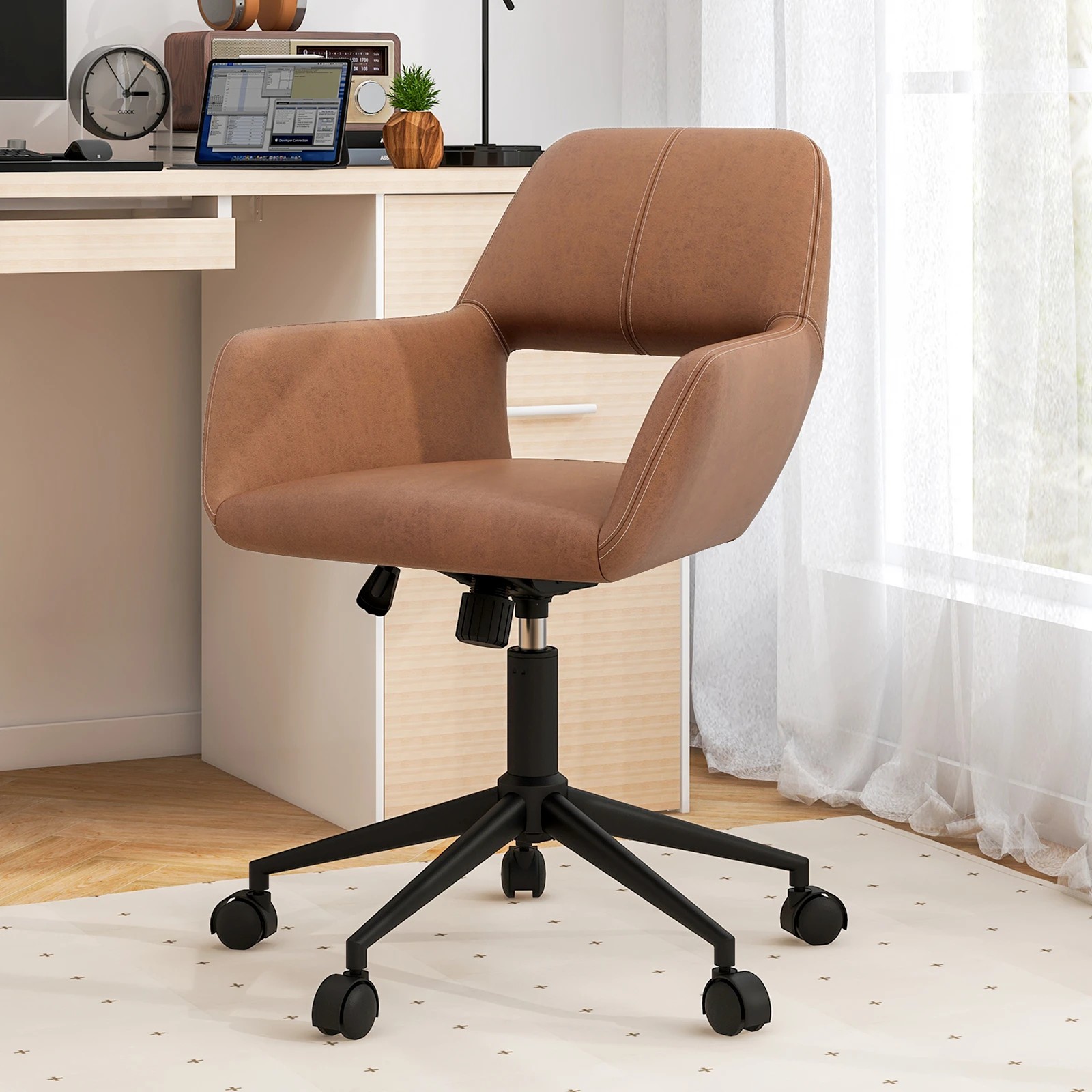 3 Costway Home Office Chair Ergonomic Rolling Executive Armchair Conference Chair - Brown, 3 of 4
