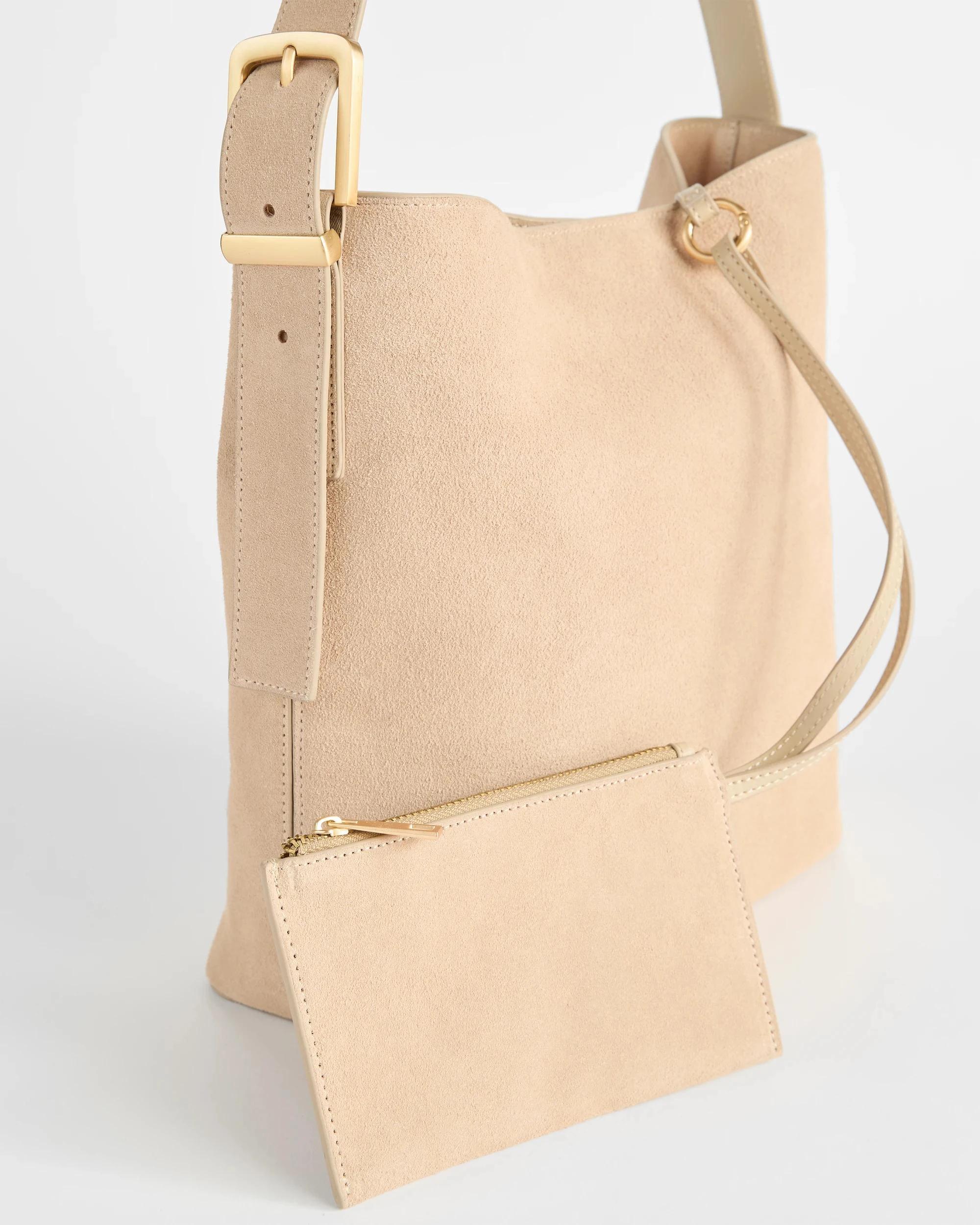 2 Target Premium Suede Leather Bucket Tote Bag SAND, 2 of 2