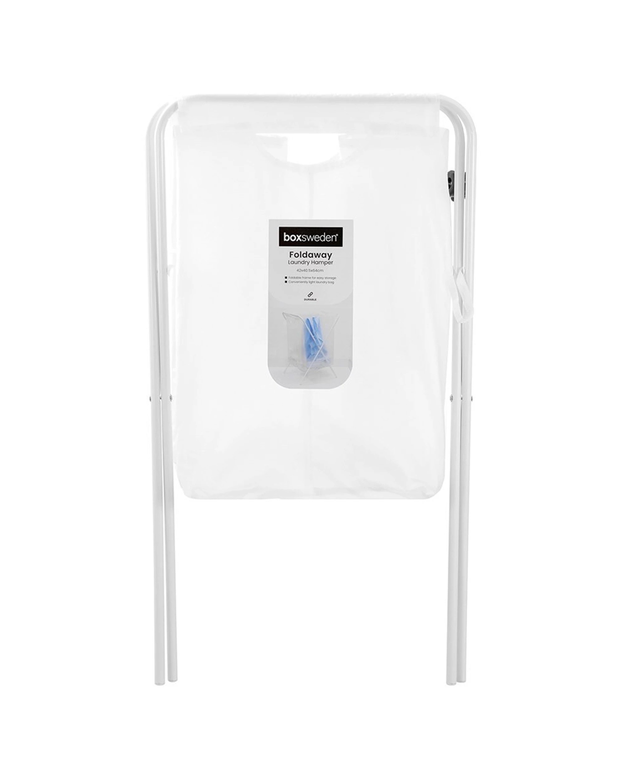 1 Boxsweden Foldaway Laundry Hamper Basket Space Saver Durable 42x64cm - White, 1 of 5