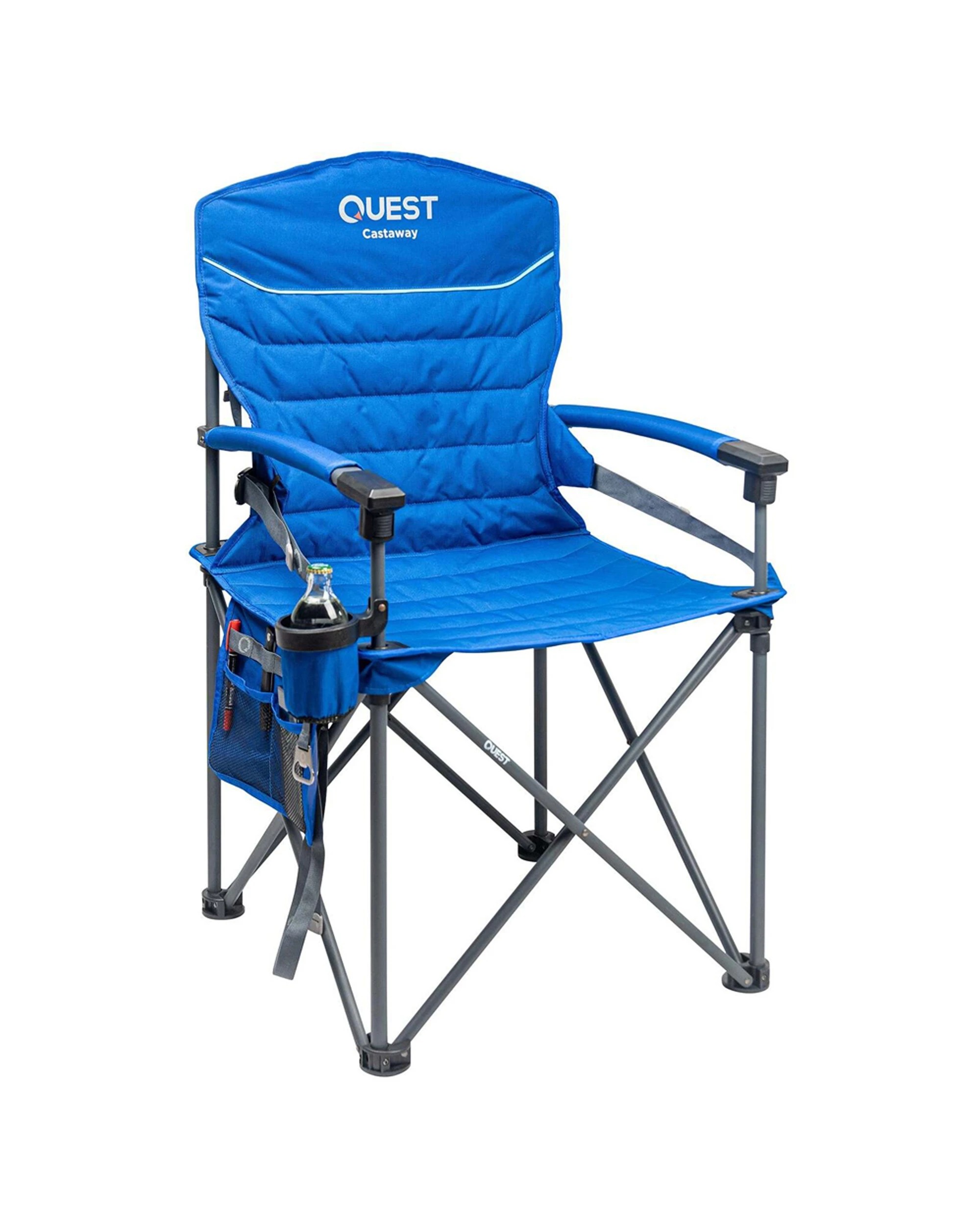 1 Quest Outdoors Castaway Hard Arm Camp Chair Adjustable Lumbar Support Cup Holder - Blue, 1 of 7