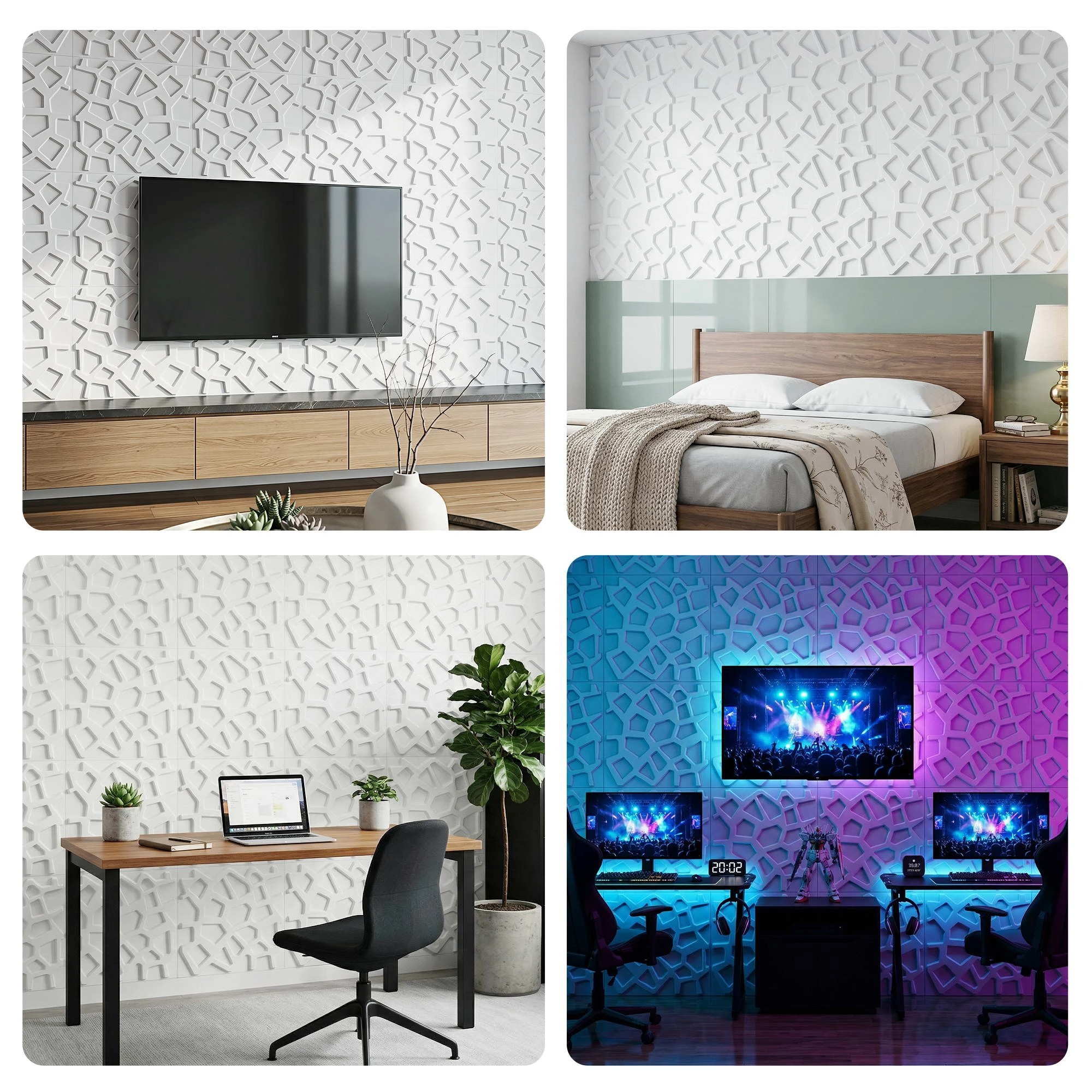 8 Artiss 3D Wall Panels PVC Decorative Panels 50x50cm Set of 15 Feature Wall Poly - White, 8 of 8
