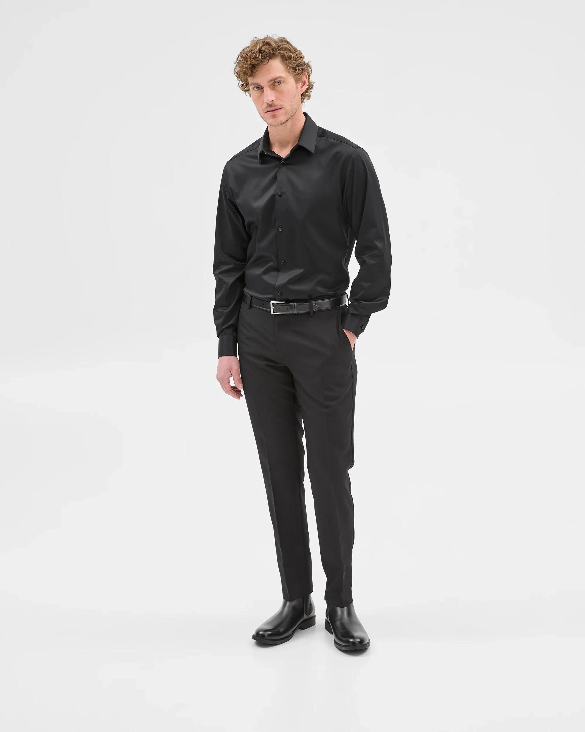 2 Preview Non Iron Long Sleeve Business Shirt BLACK, 2 of 7