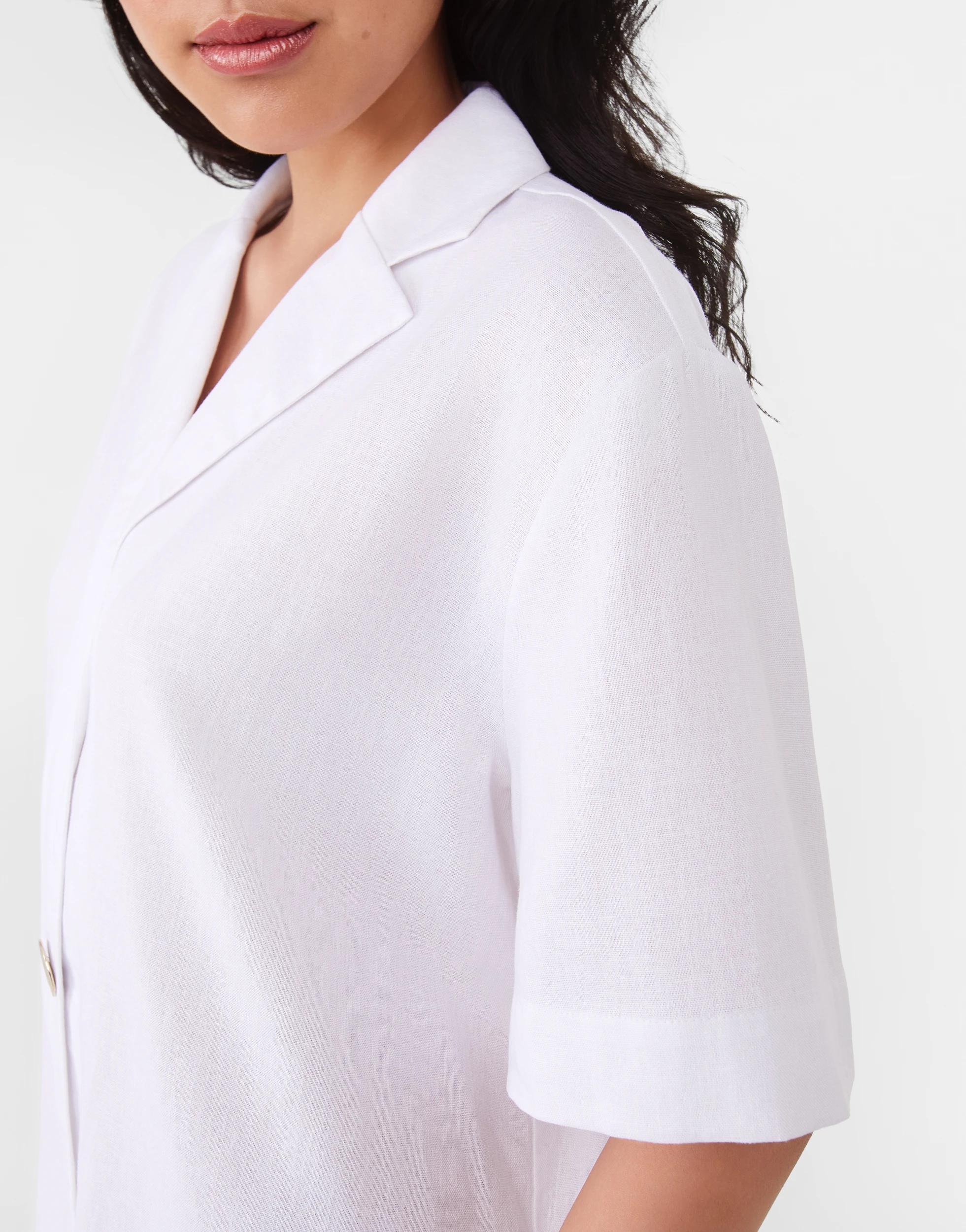 8 Short Sleeve Linen Blend Gold Button Top White, 8 of 10