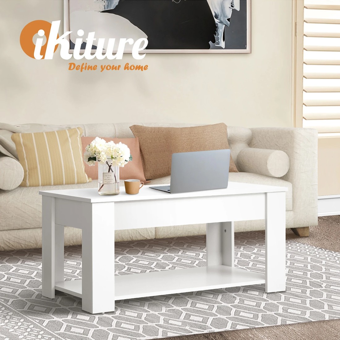 5 Oikiture Coffee Table Lift Up Top Modern Tables Hidden Book Storage
 - White, 5 of 10