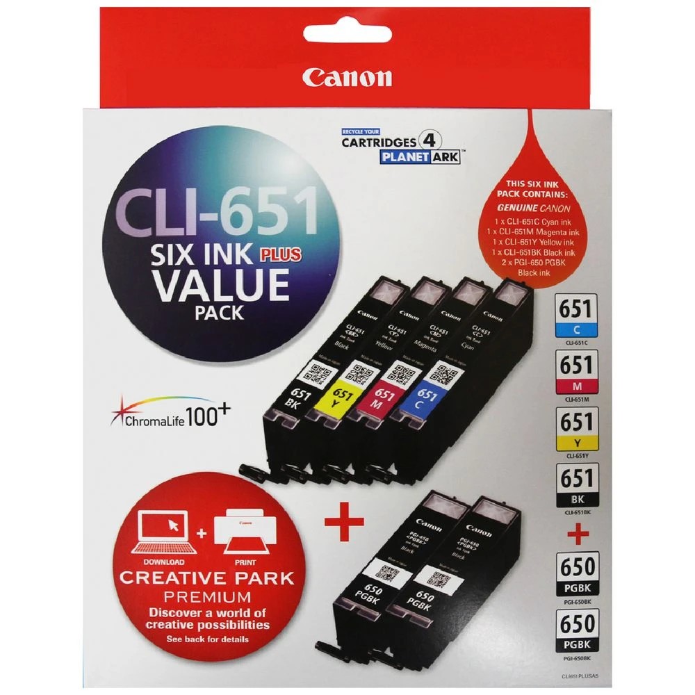 1 Canon CLI 651 and PGI 650 Ink Cartridges Value 6 Pack, 1 of 9