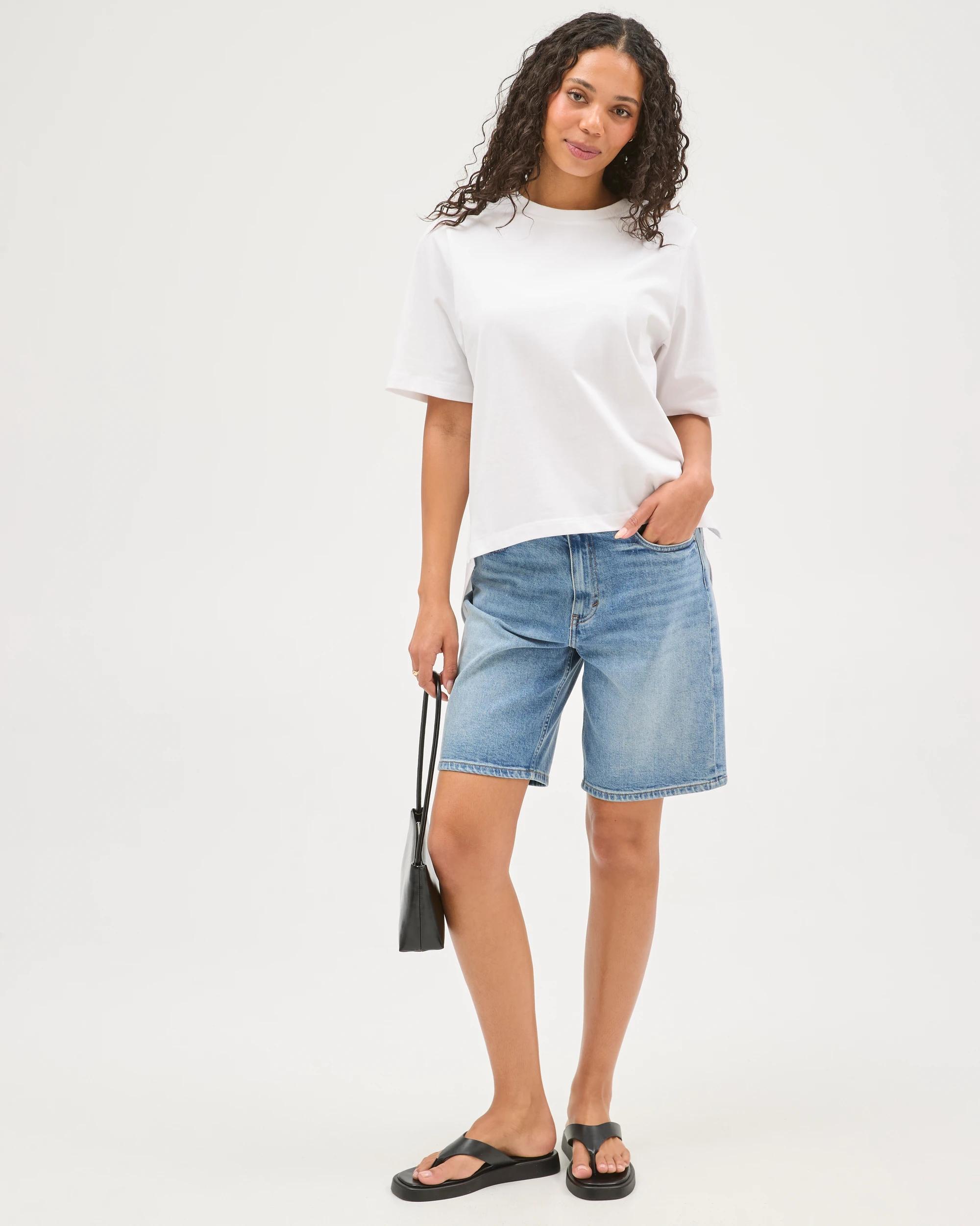 2 Target Woman Australian Cotton Boxy Fit Woven Back T-Shirt WHITE, 2 of 6